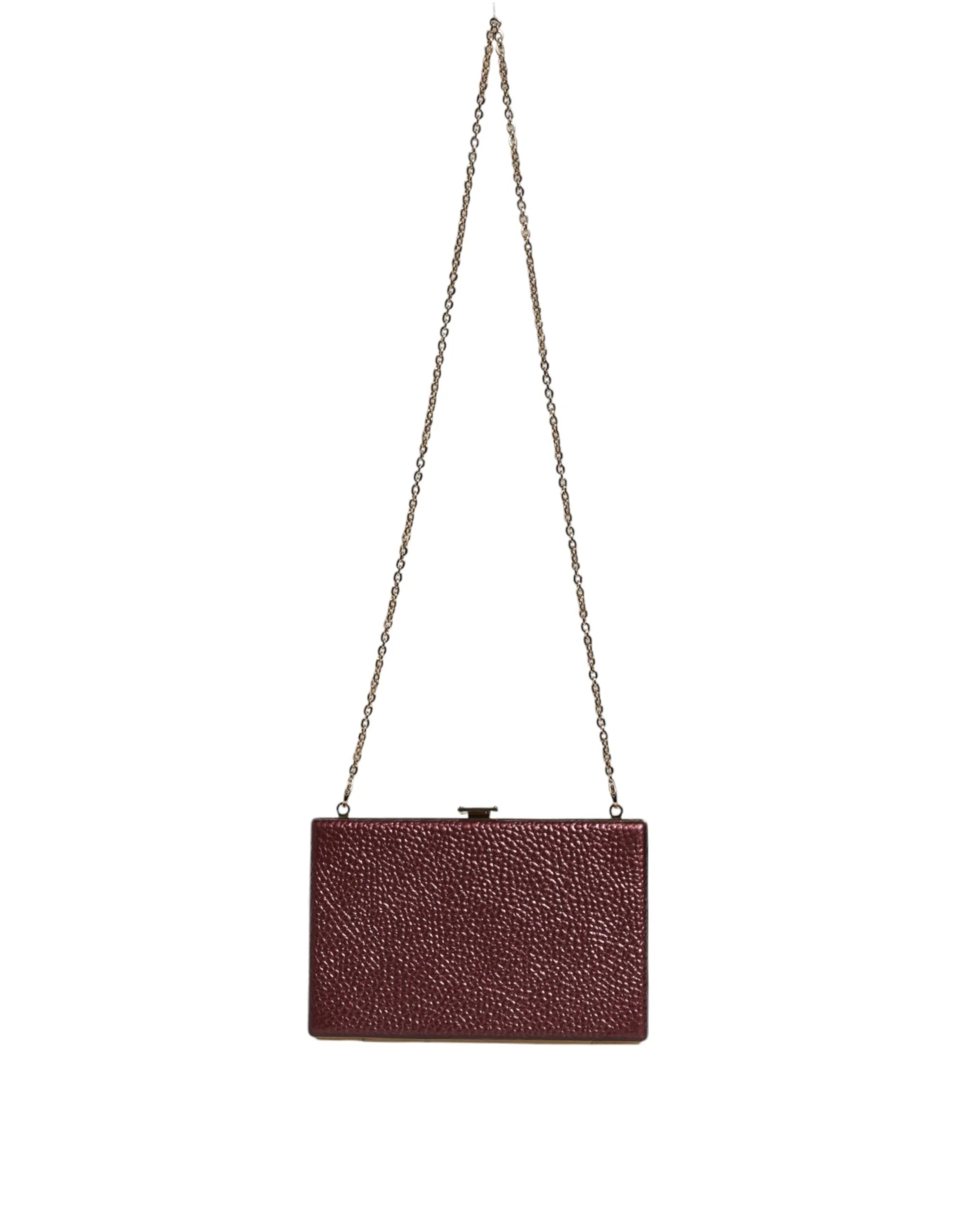 Dolce & Gabbana Maroon Leather Clutch Evening Crossbody Bag - Clutch Bags