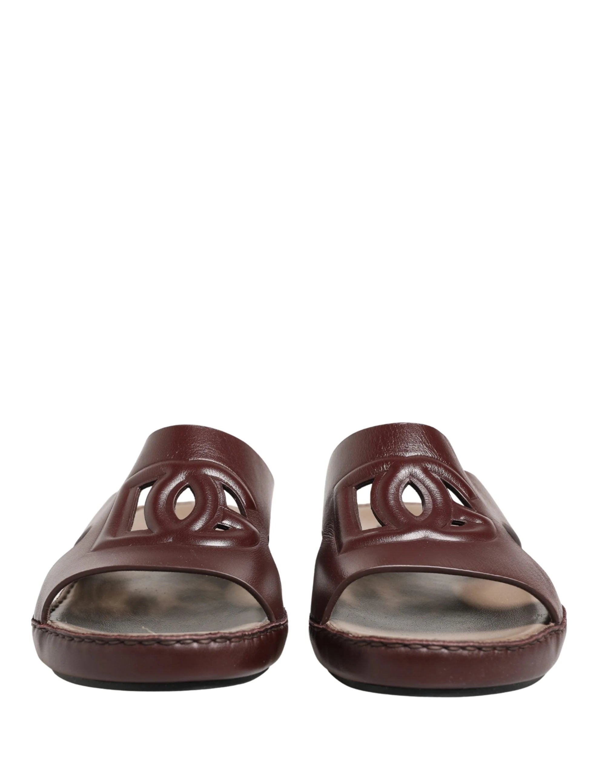Dolce & Gabbana Maroon Leather Cutout DG Logo Sandals Shoes - EU44/US13.5