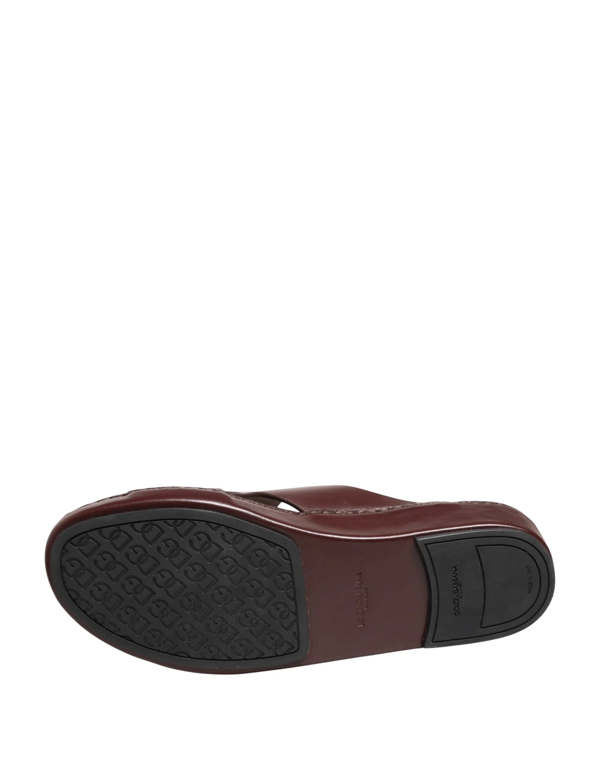 Dolce & Gabbana Maroon Leather Cutout DG Logo Sandals Shoes - EU44/US13.5