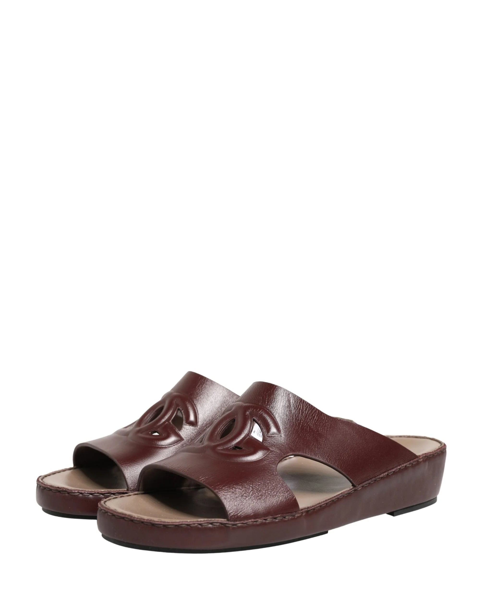 Dolce & Gabbana Maroon Leather Cutout DG Logo Sandals Shoes - EU44/US13.5