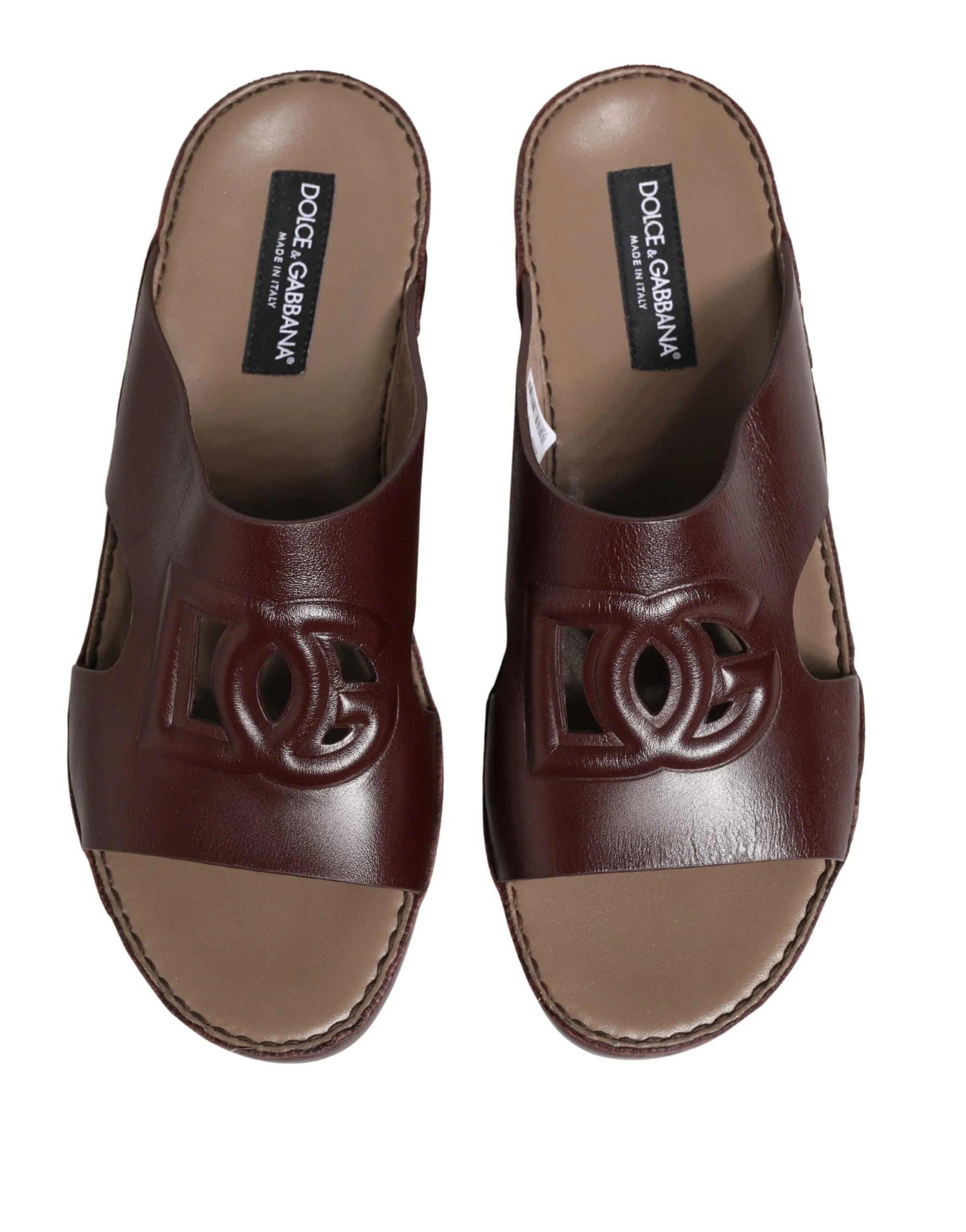 Dolce & Gabbana Maroon Leather Cutout DG Logo Sandals Shoes - EU44/US13.5