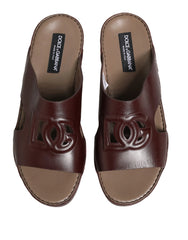 Dolce & Gabbana Maroon Leather Cutout DG Logo Sandals Shoes - EU44/US13.5