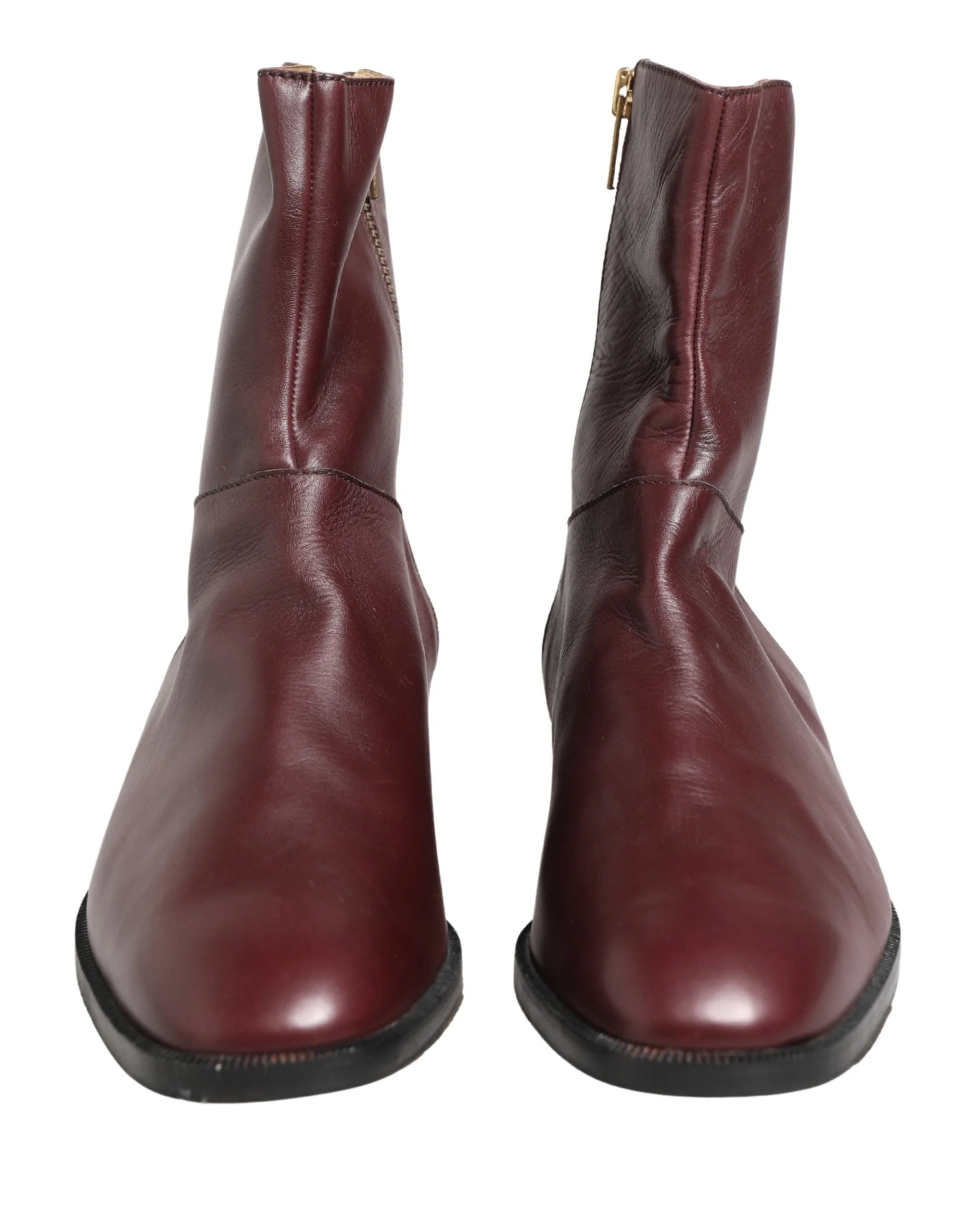 Dolce & Gabbana Maroon Leather Flats Biker Ankle Boots Shoes - EU40/US9.5