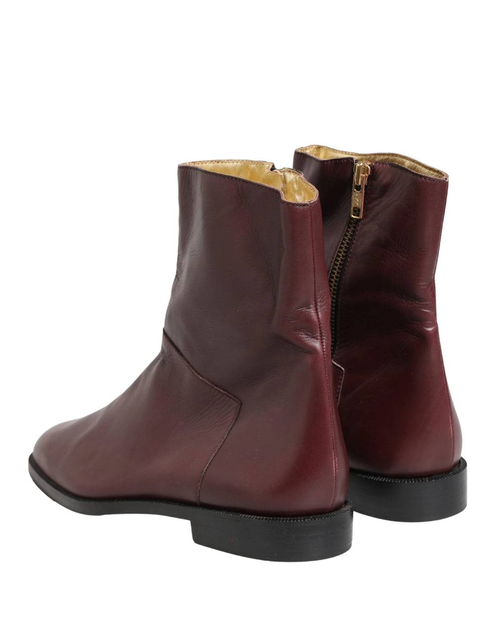 Dolce & Gabbana Maroon Leather Flats Biker Ankle Boots Shoes - EU40/US9.5