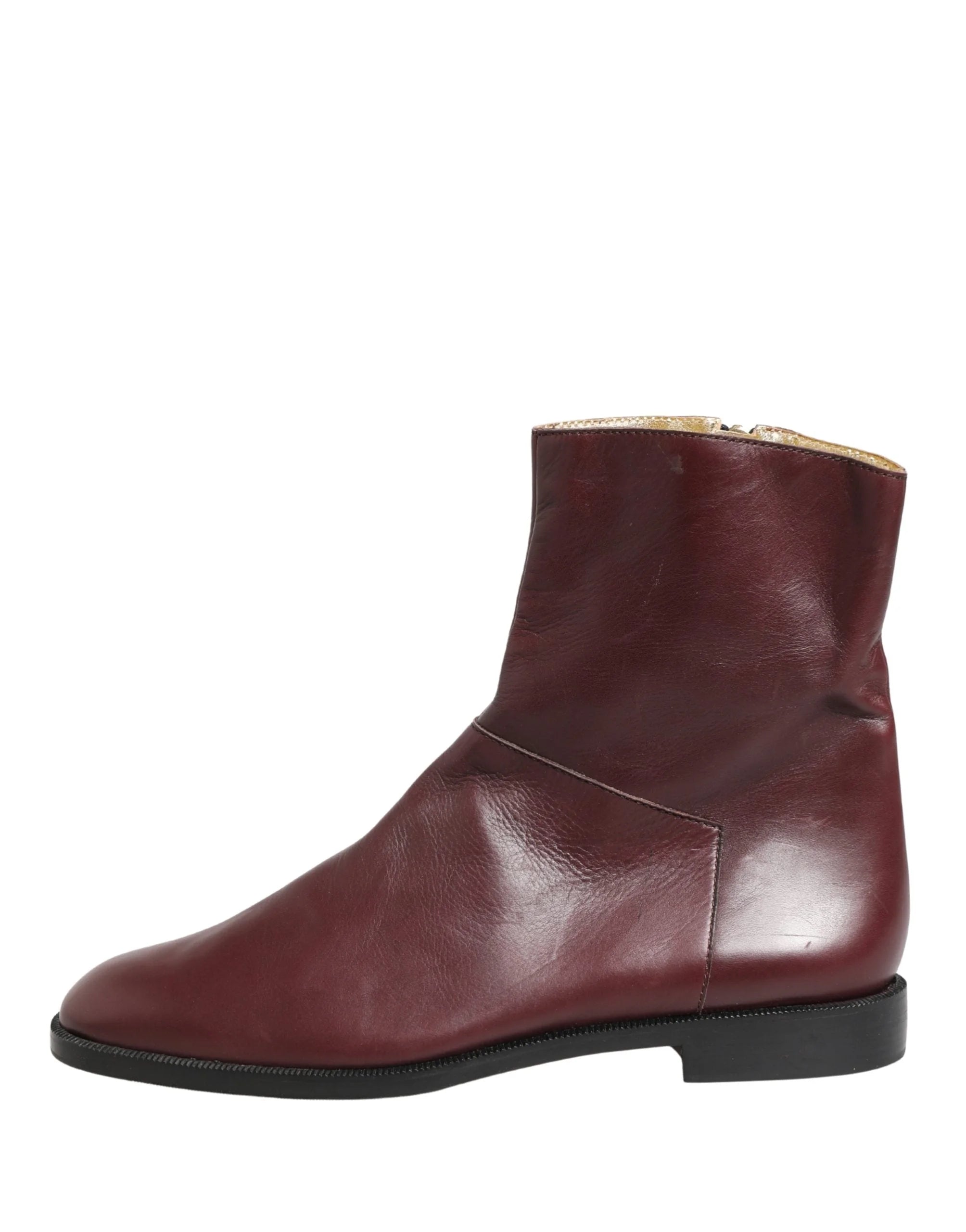 Dolce & Gabbana Pantofi Balerini din Piele Burgundă Cizme Scurte Motociclist Model – EU40/US9.5