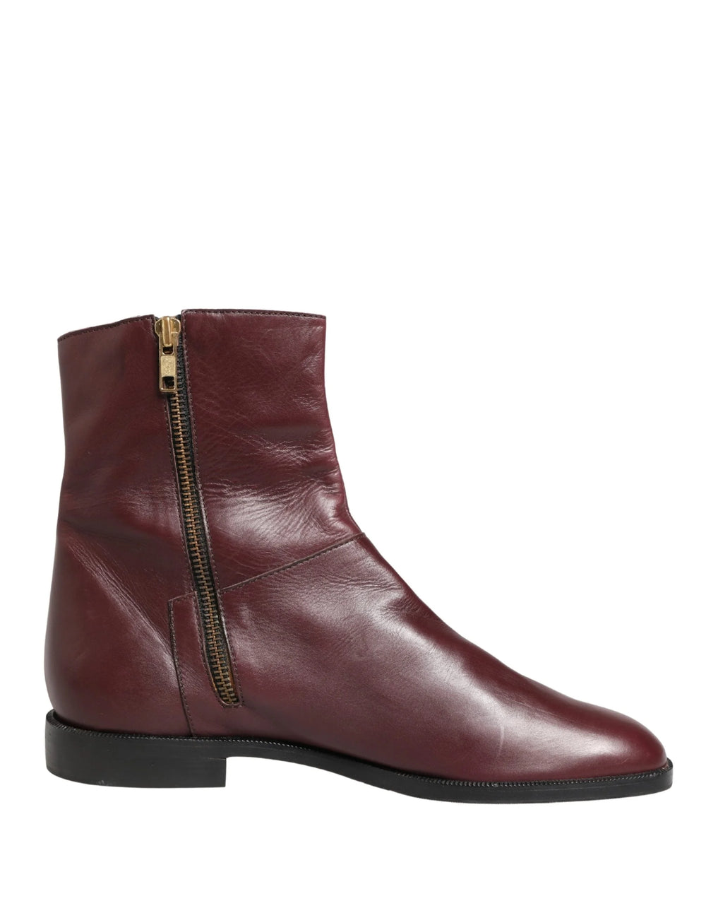 Dolce & Gabbana Maroon Leather Flats Biker Ankle Boots Shoes - EU40/US9.5