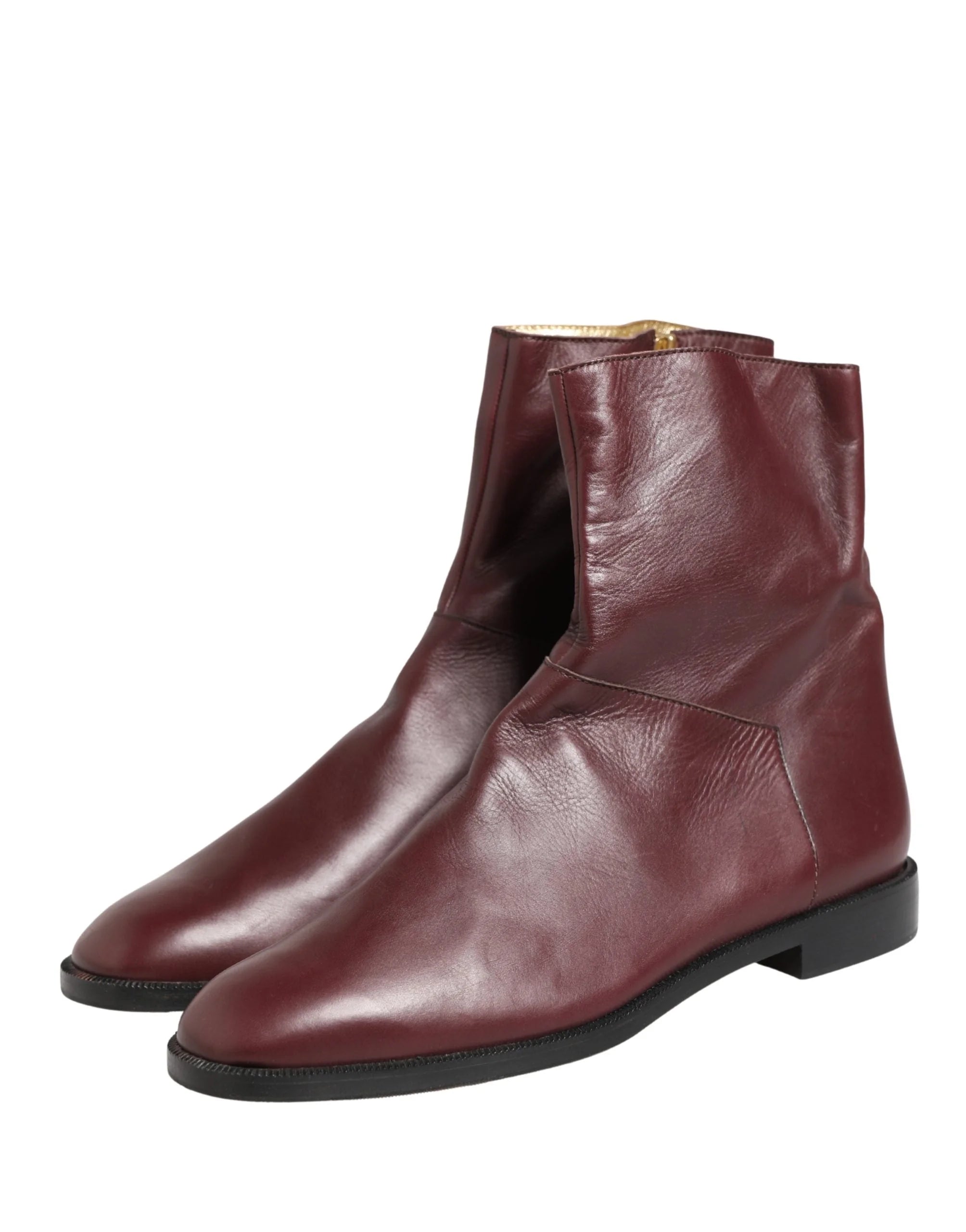 Dolce & Gabbana Maroon Leather Flats Biker Ankle Boots Shoes - EU40/US9.5