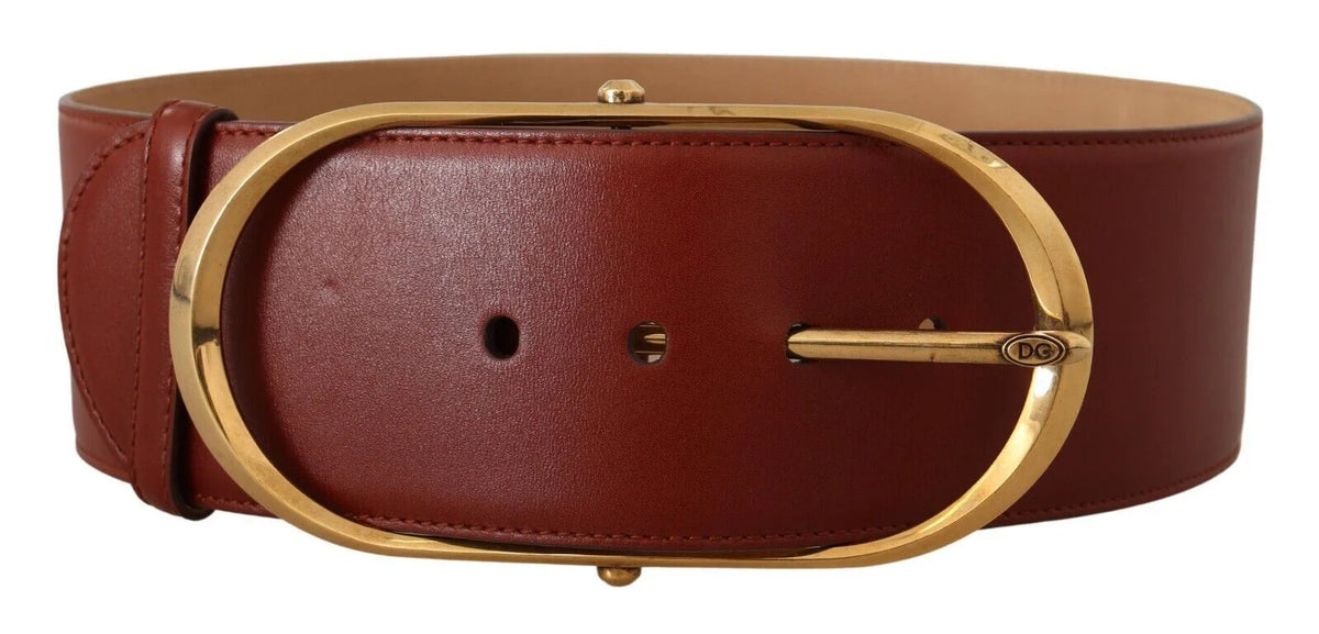 Dolce & Gabbana Maroon Leather Gold Metal Oval Buckle Belt - 75 cm / 29,5 Inches - Belts