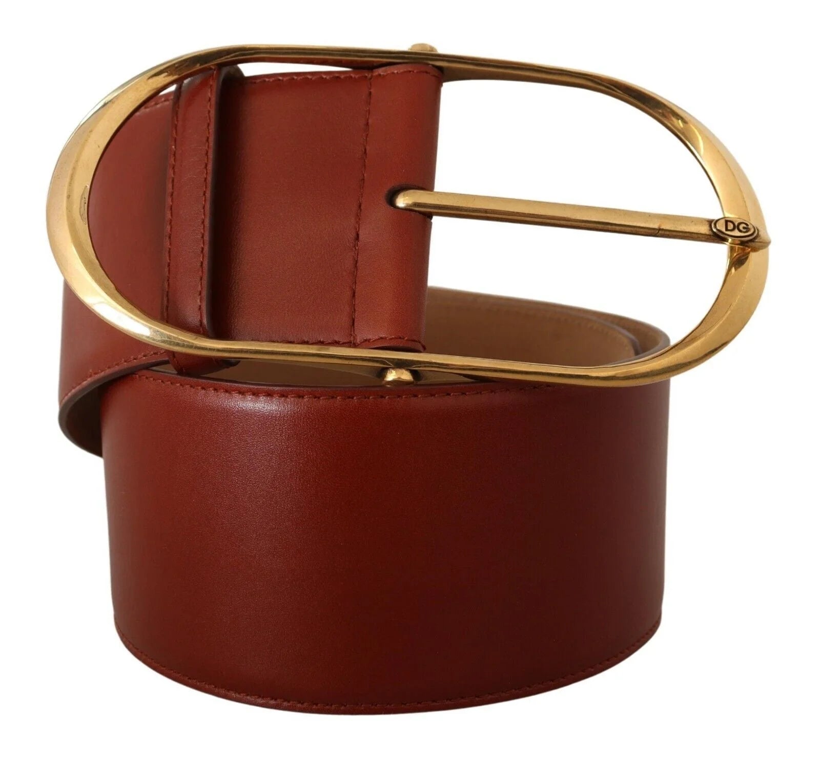 Dolce & Gabbana Maroon Leather Gold Metal Oval Buckle Belt - 75 cm / 29,5 Inches - Belts