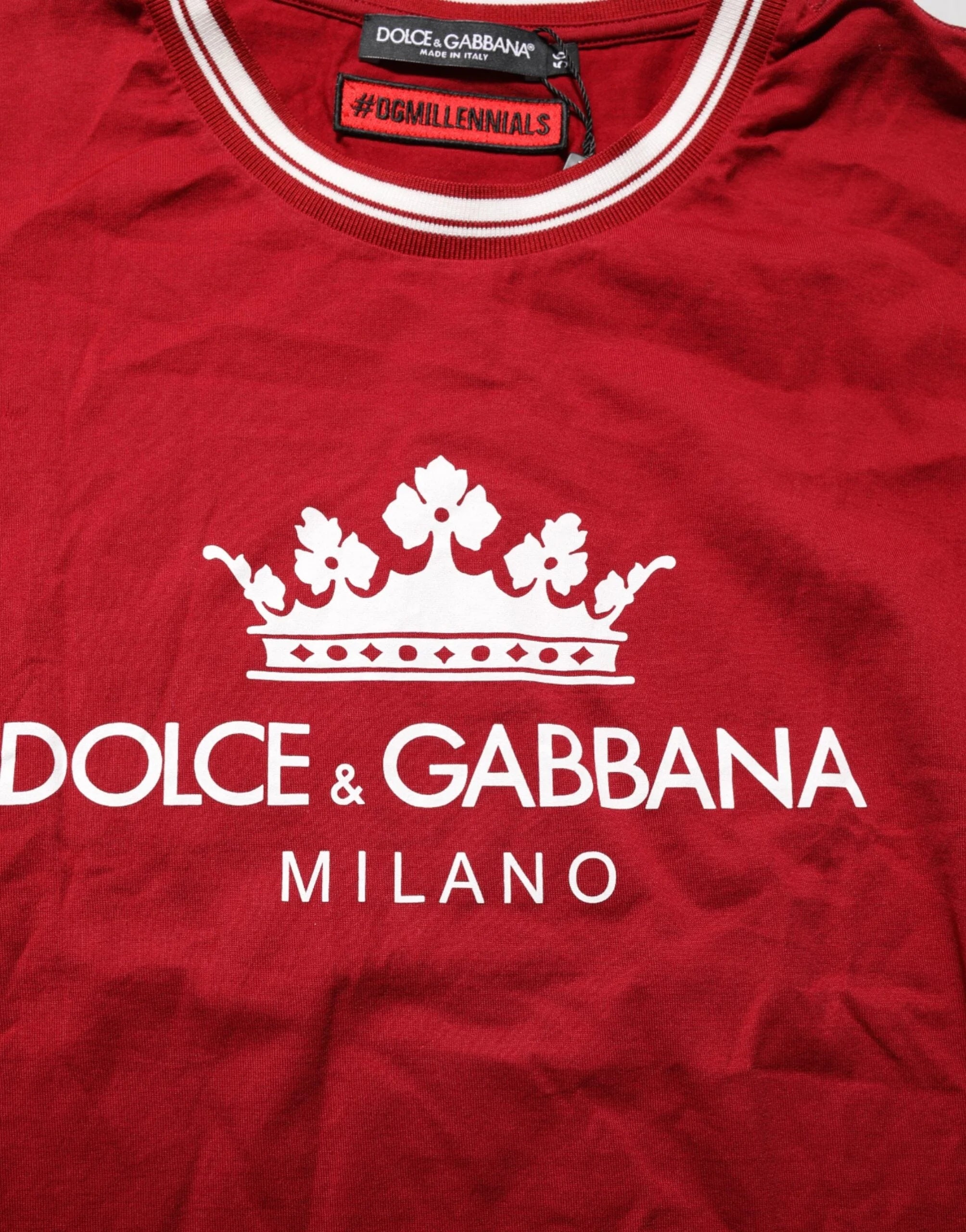 Dolce & Gabbana Maroon LogoCrown Cotton Half Sleeve T-shirt - IT56 | XXL - T-Shirts