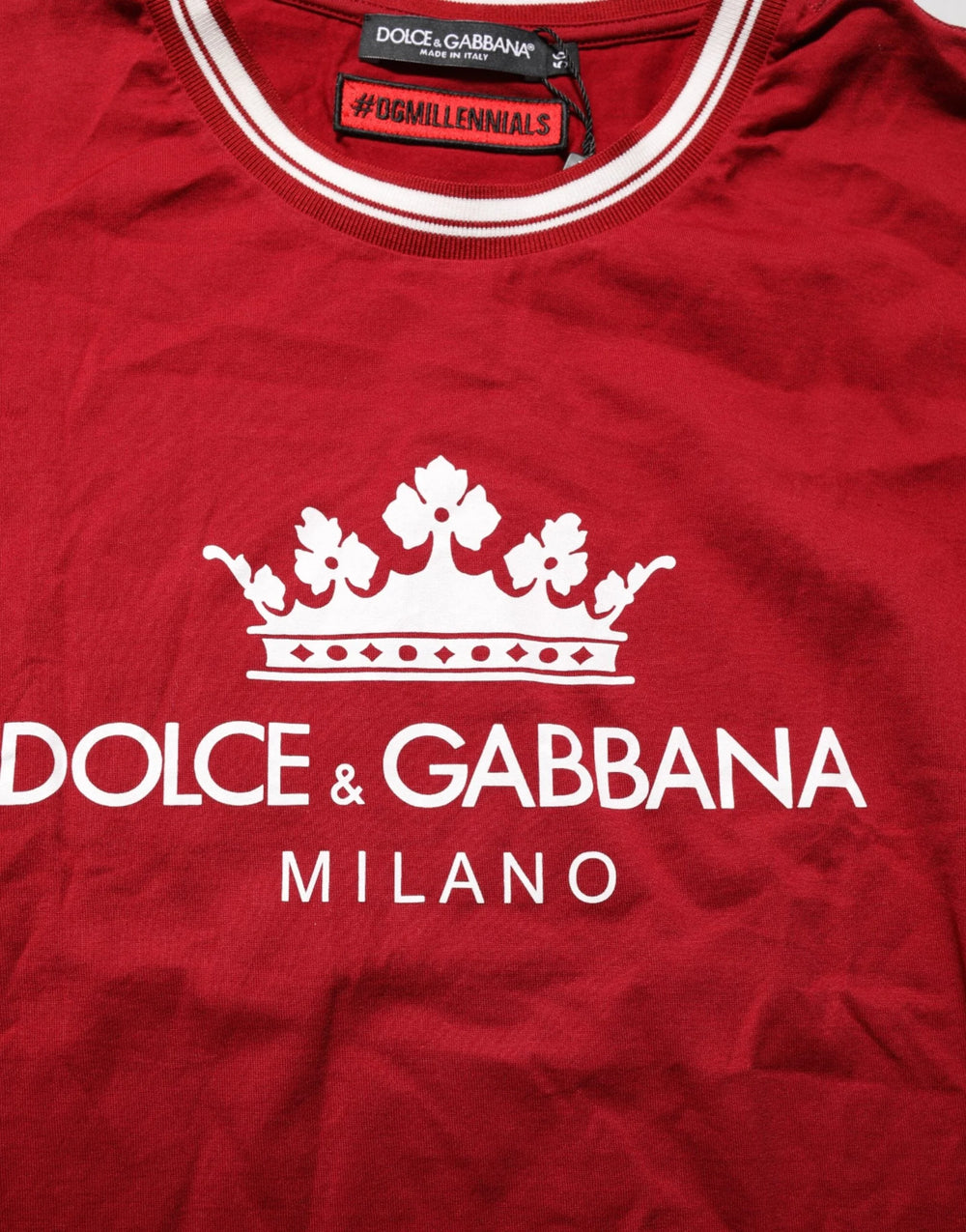 Dolce & Gabbana Maroon LogoCrown Cotton Half Sleeve T-shirt - IT56 | XXL - T-Shirts