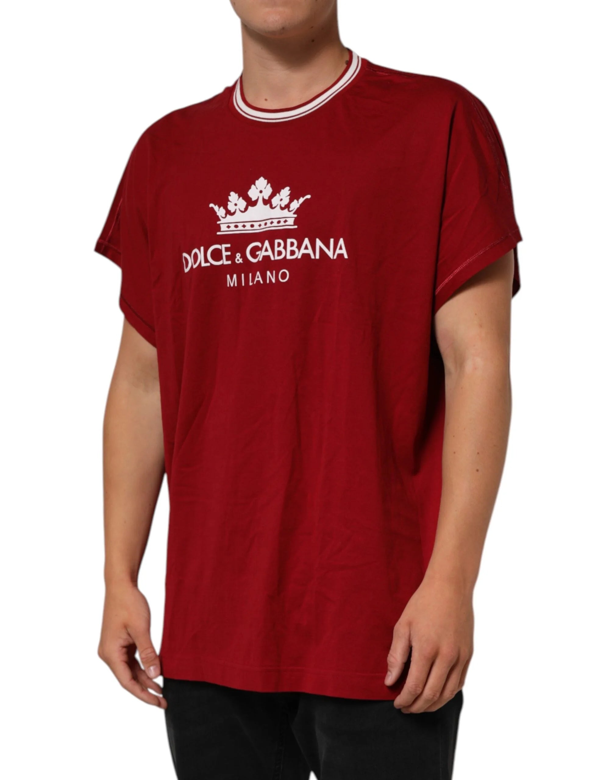 Dolce & Gabbana Maroon LogoCrown Cotton Half Sleeve T-shirt - IT56 | XXL - T-Shirts