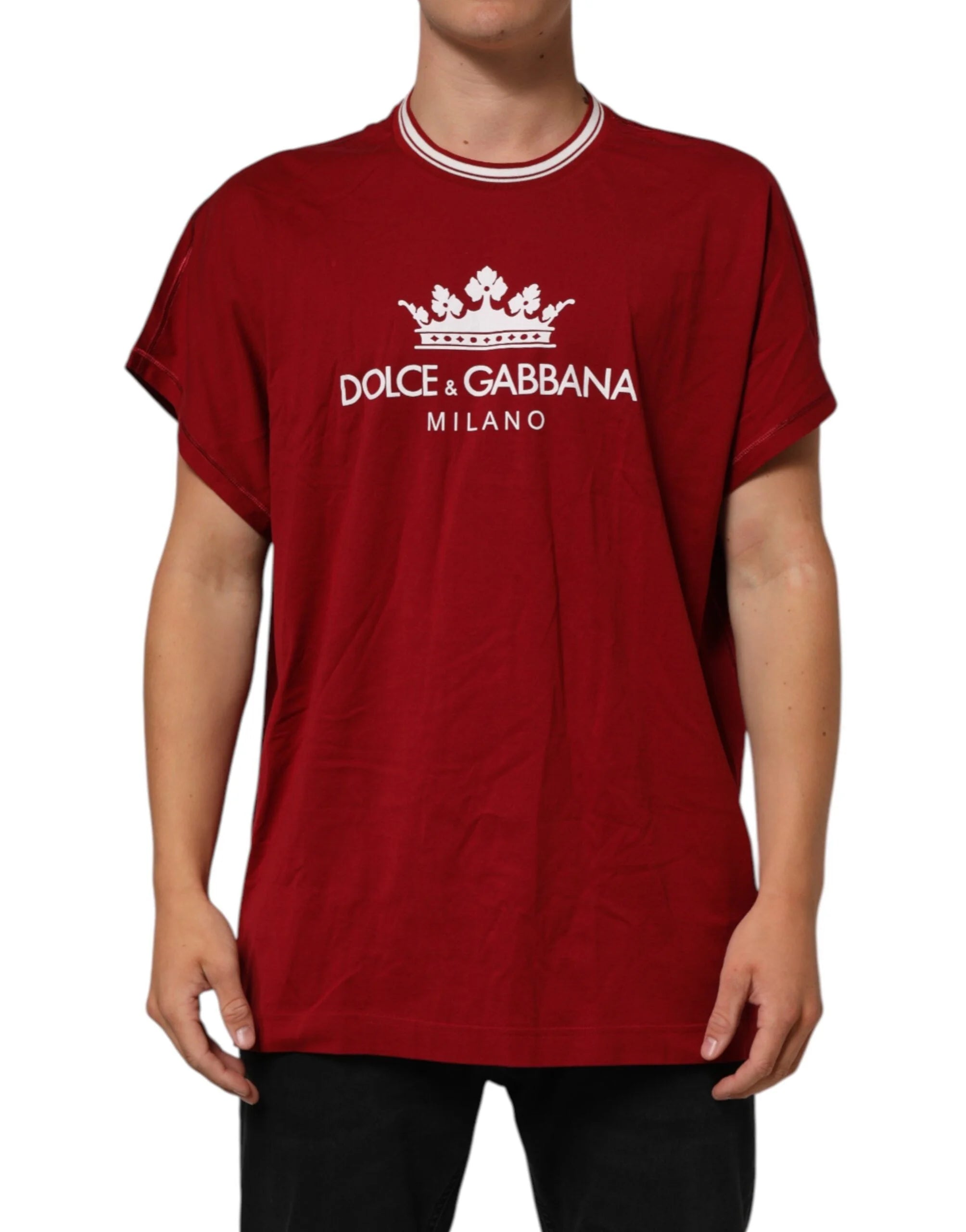 Dolce & Gabbana Maroon LogoCrown Cotton Half Sleeve T-shirt - IT56 | XXL