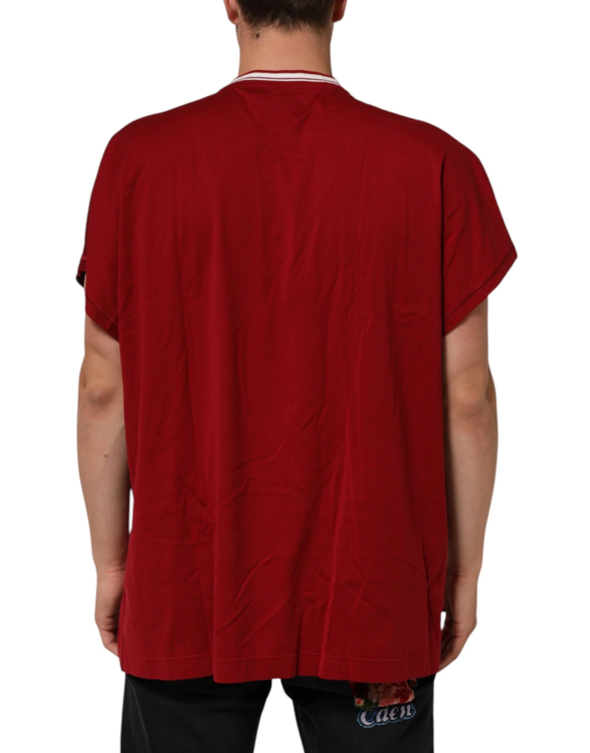 Dolce & Gabbana Maroon LogoCrown Cotton Half Sleeve T-shirt - IT56 | XXL