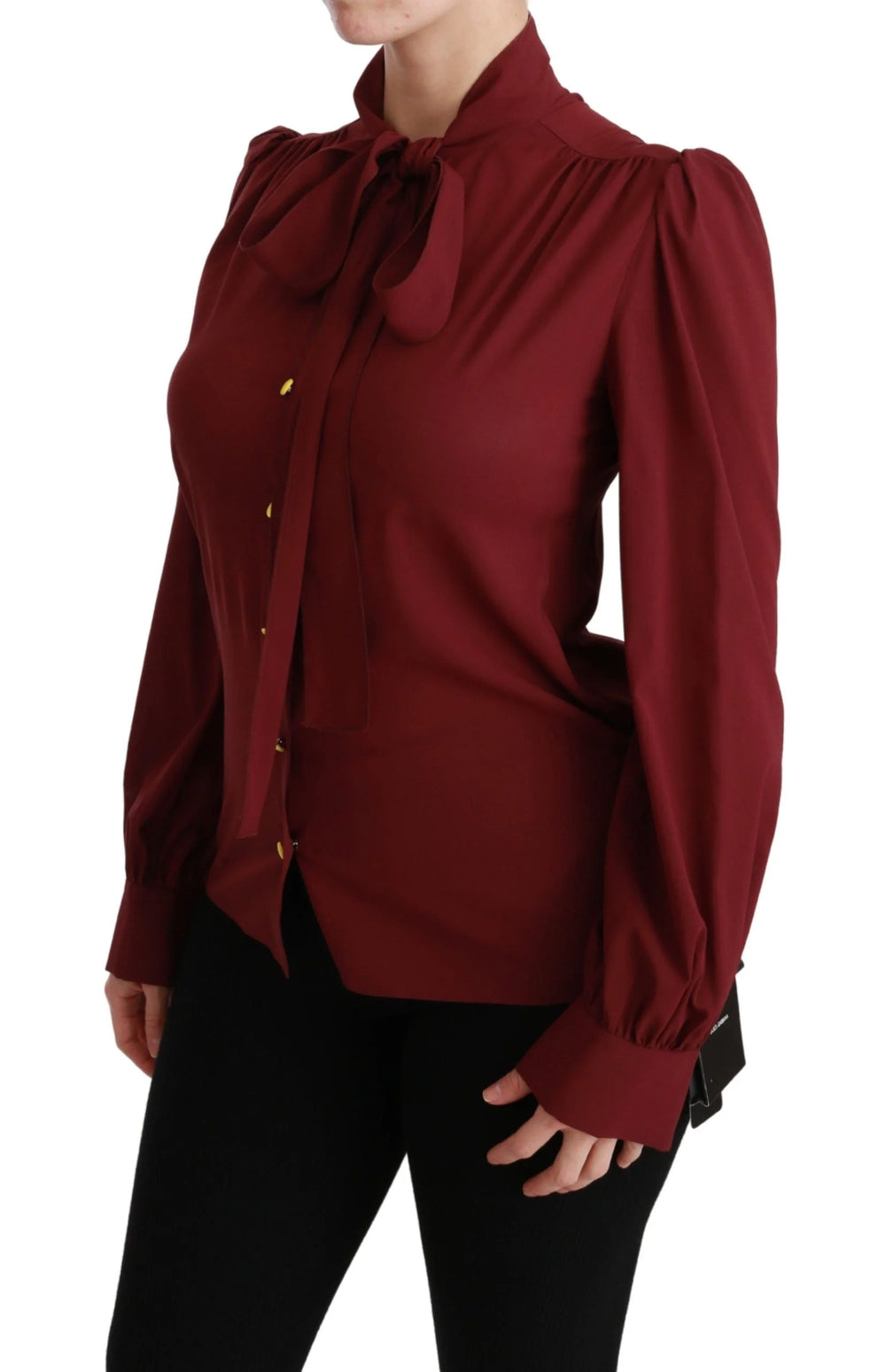 Dolce & Gabbana Maroon Long Sleeve Shirt Blouse Silk Top - IT36 | XS - Blouses