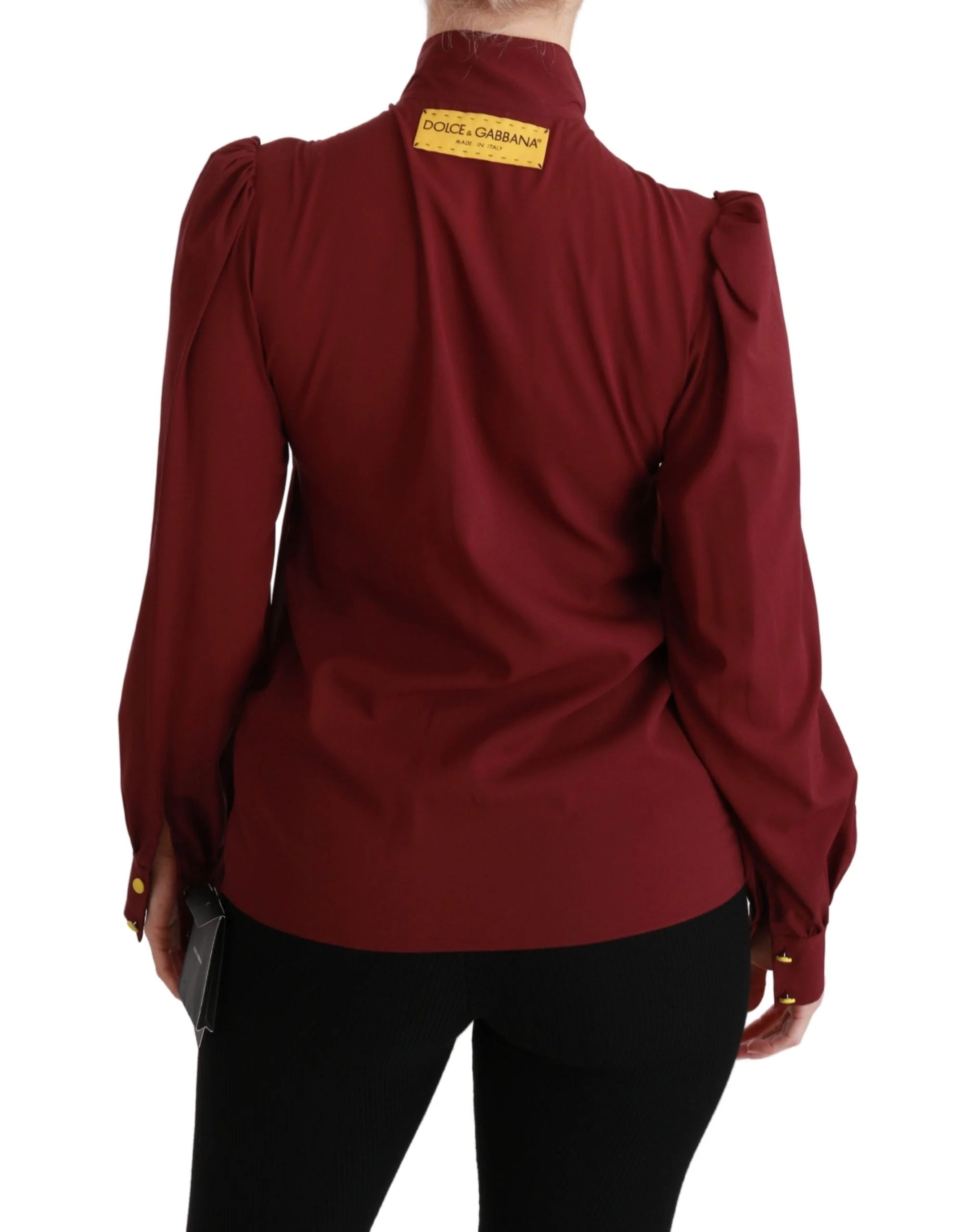 Dolce & Gabbana Maroon Long Sleeve Shirt Blouse Silk Top - IT36 | XS - Blouses