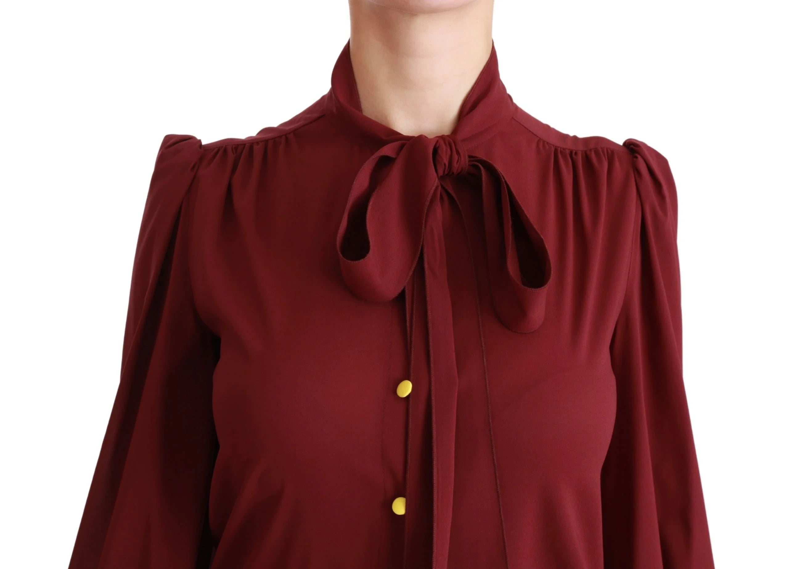 Dolce & Gabbana Maroon Long Sleeve Shirt Blouse Silk Top - IT36 | XS - Blouses