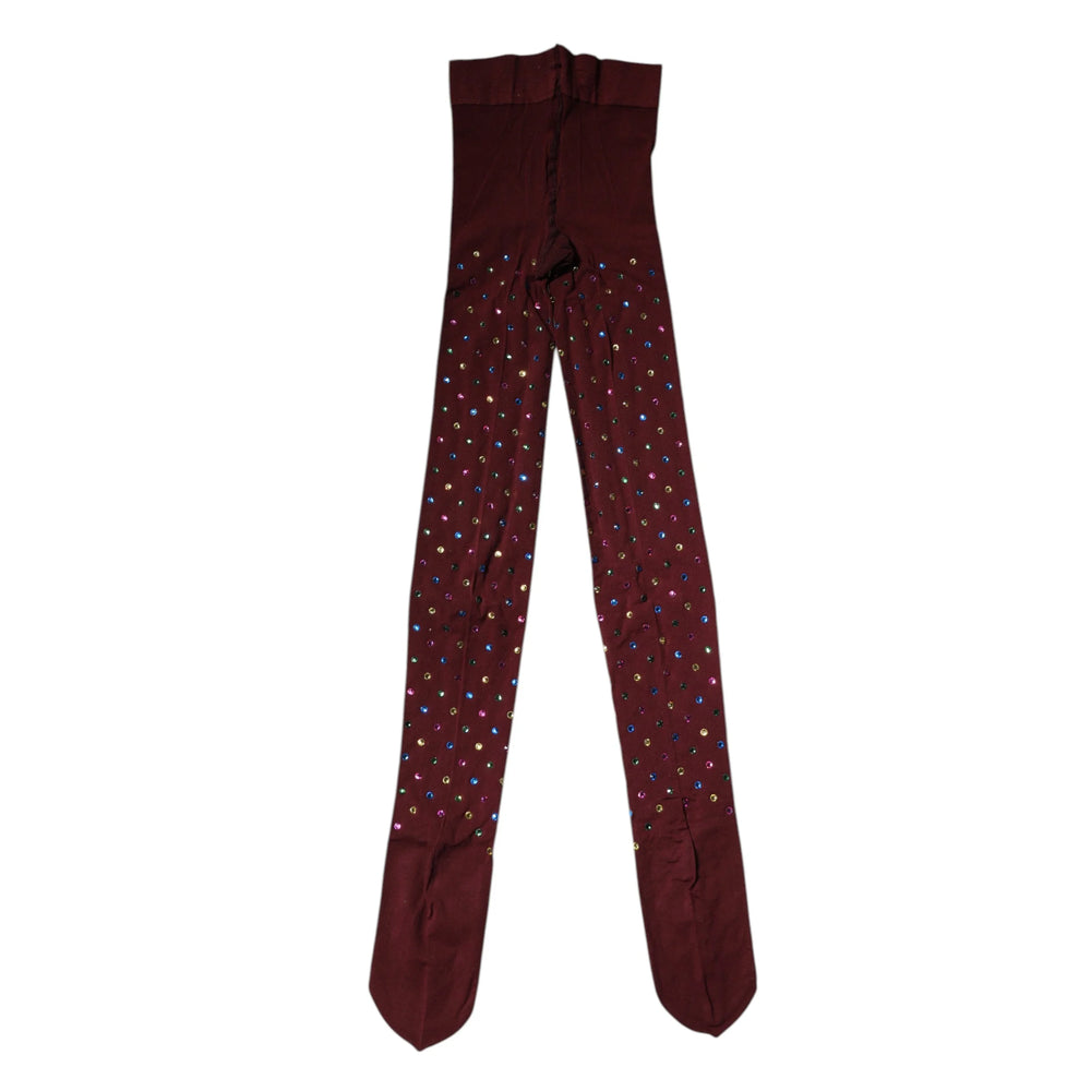Dolce & Gabbana Maroon Nylon Crystal Embellished Pantyhose Tights - Hosiery