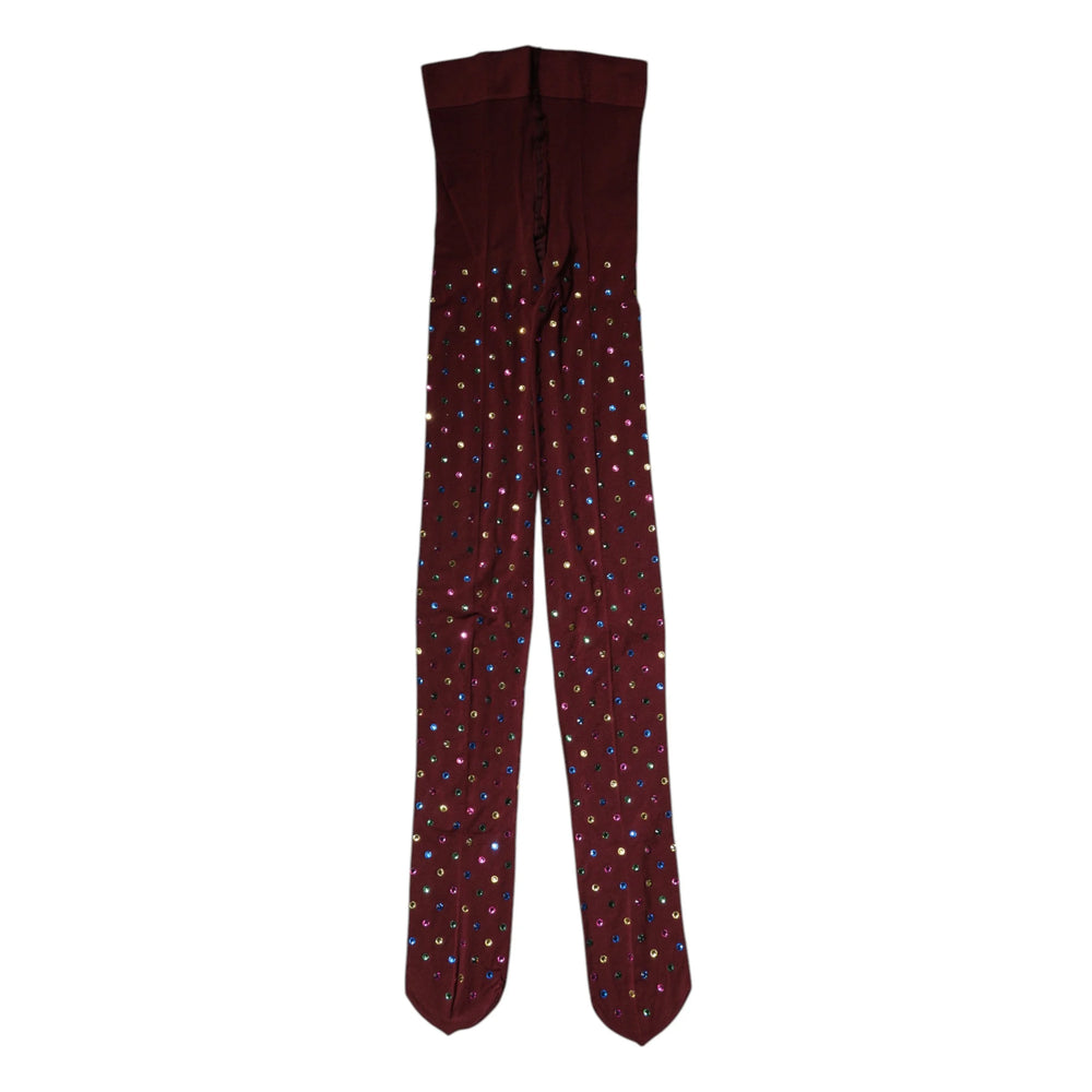 Dolce & Gabbana Maroon Nylon Crystal Embellished Pantyhose Tights - Hosiery