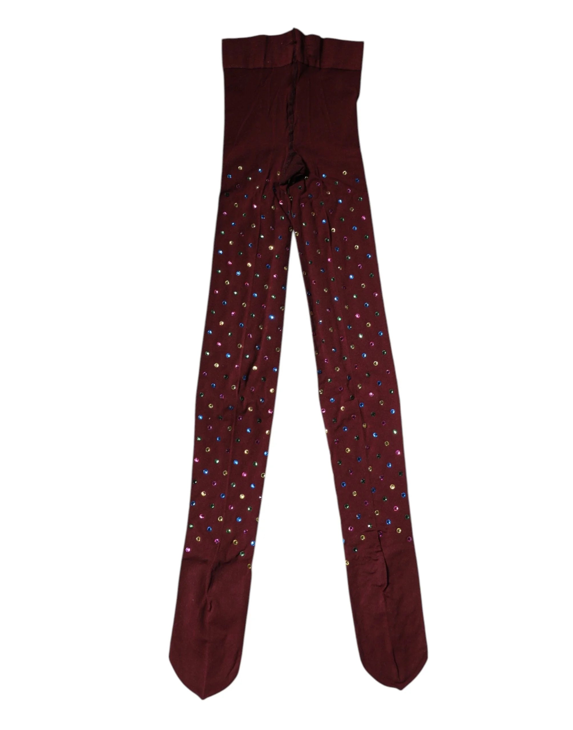 Dolce & Gabbana Maroon Nylon Crystal Embellished Pantyhose Tights - Hosiery