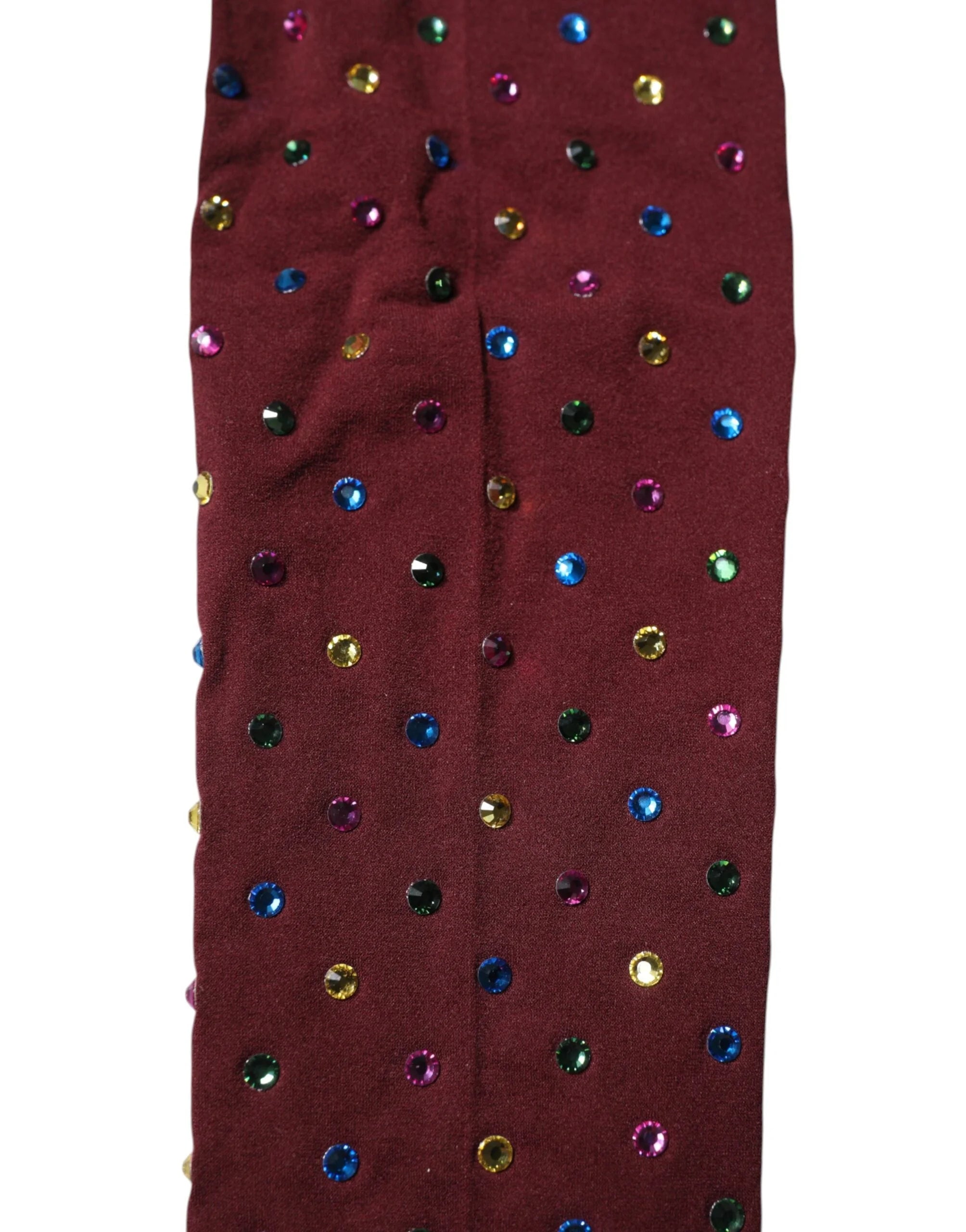 Dolce & Gabbana Maroon Nylon Crystal Embellished Pantyhose Tights - Hosiery