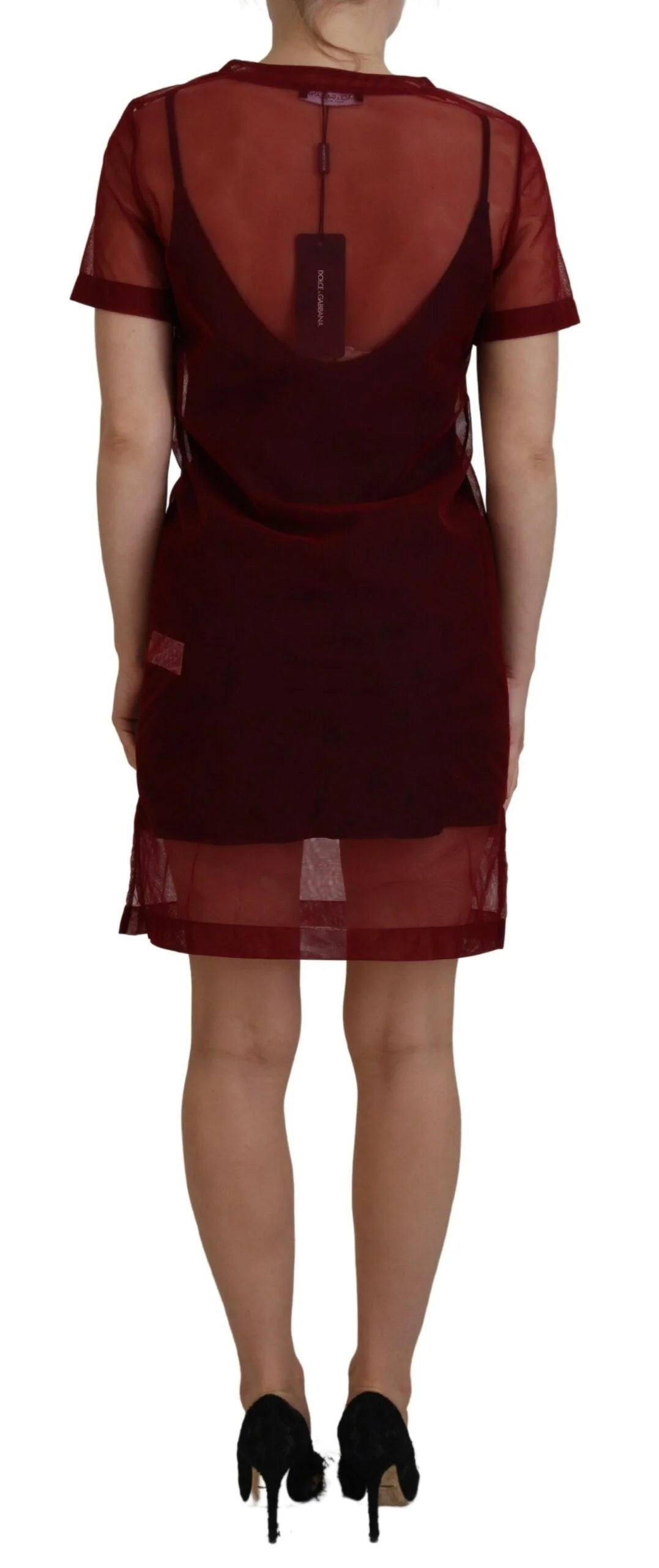 Dolce & Gabbana Maroon Nylon Two Layer Shift Mini Dress - IT40|S - Dresses