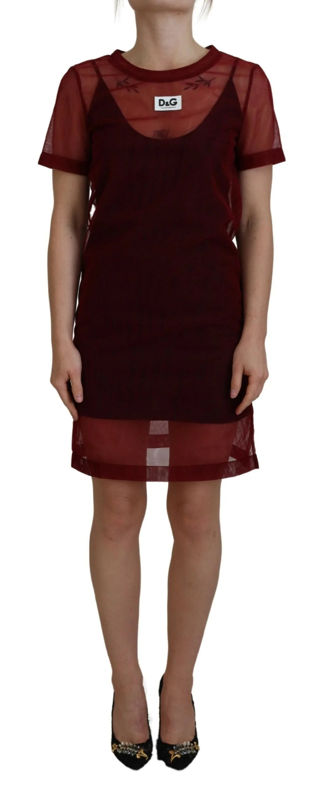 Dolce & Gabbana Maroon Nylon Two Layer Shift Mini Dress - IT40|S - Dresses