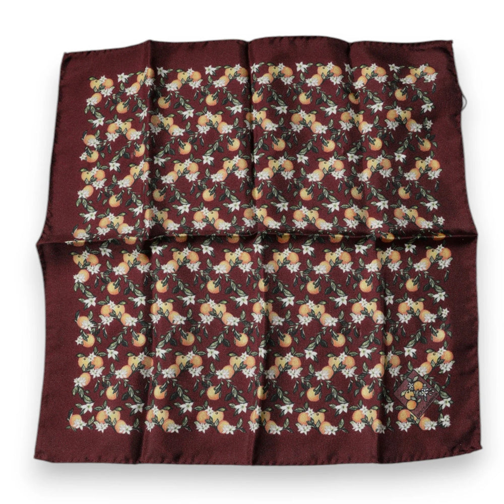 Dolce & Gabbana Maroon Oranges Silk Square Handkerchief Scarf - Scarves & Shawls