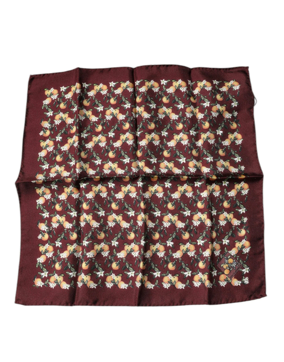 Dolce & Gabbana Maroon Oranges Silk Square Handkerchief Scarf - Scarves & Shawls