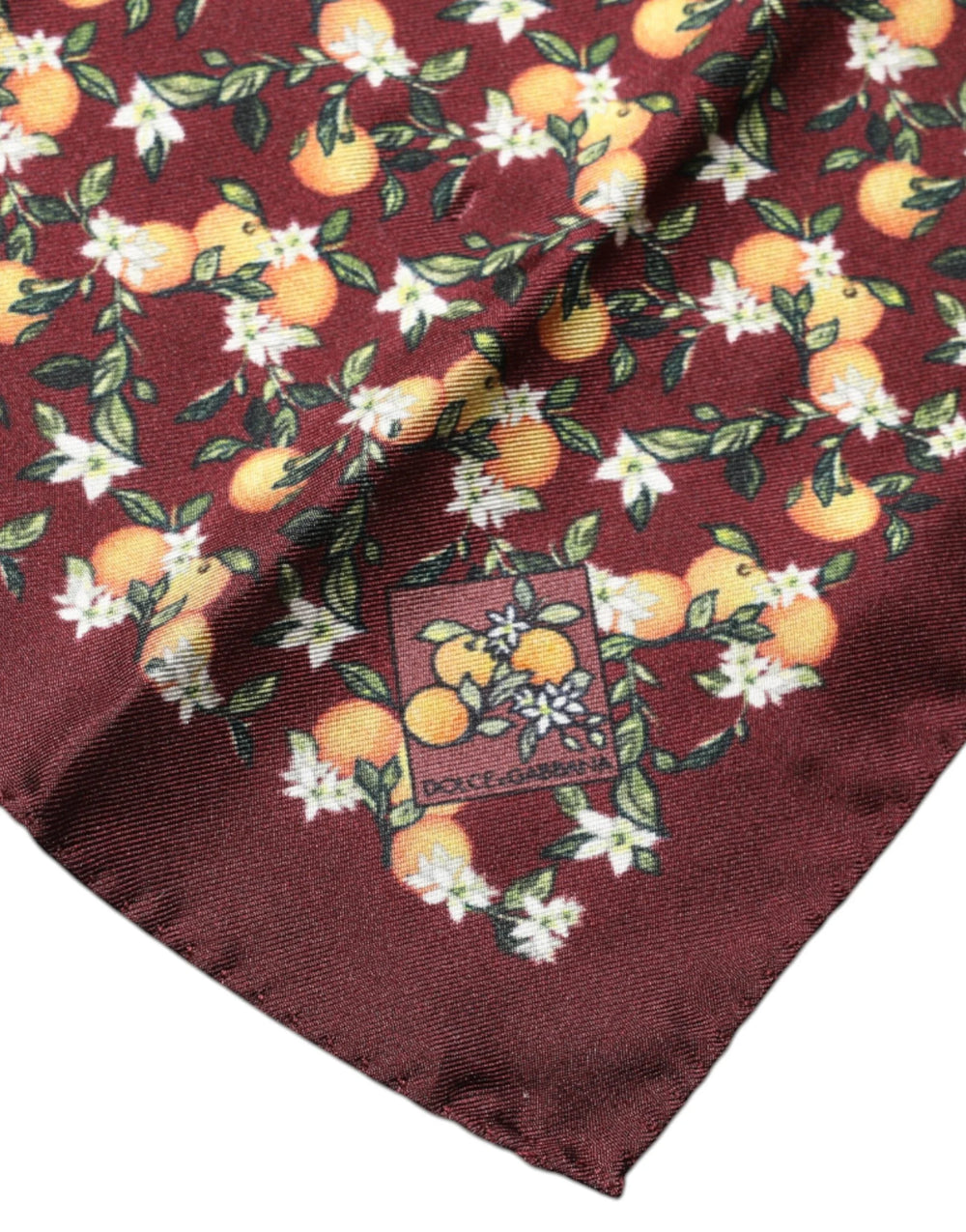 Dolce & Gabbana Maroon Oranges Silk Square Handkerchief Scarf - Scarves & Shawls