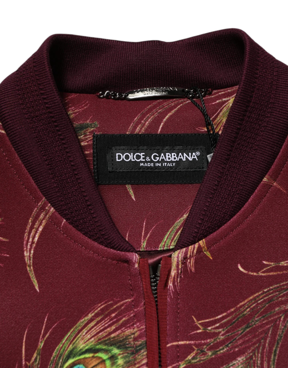 Dolce & Gabbana Maroon Peacock Feather Print Bomber Jacket - IT48 | M - Bomber Jackets