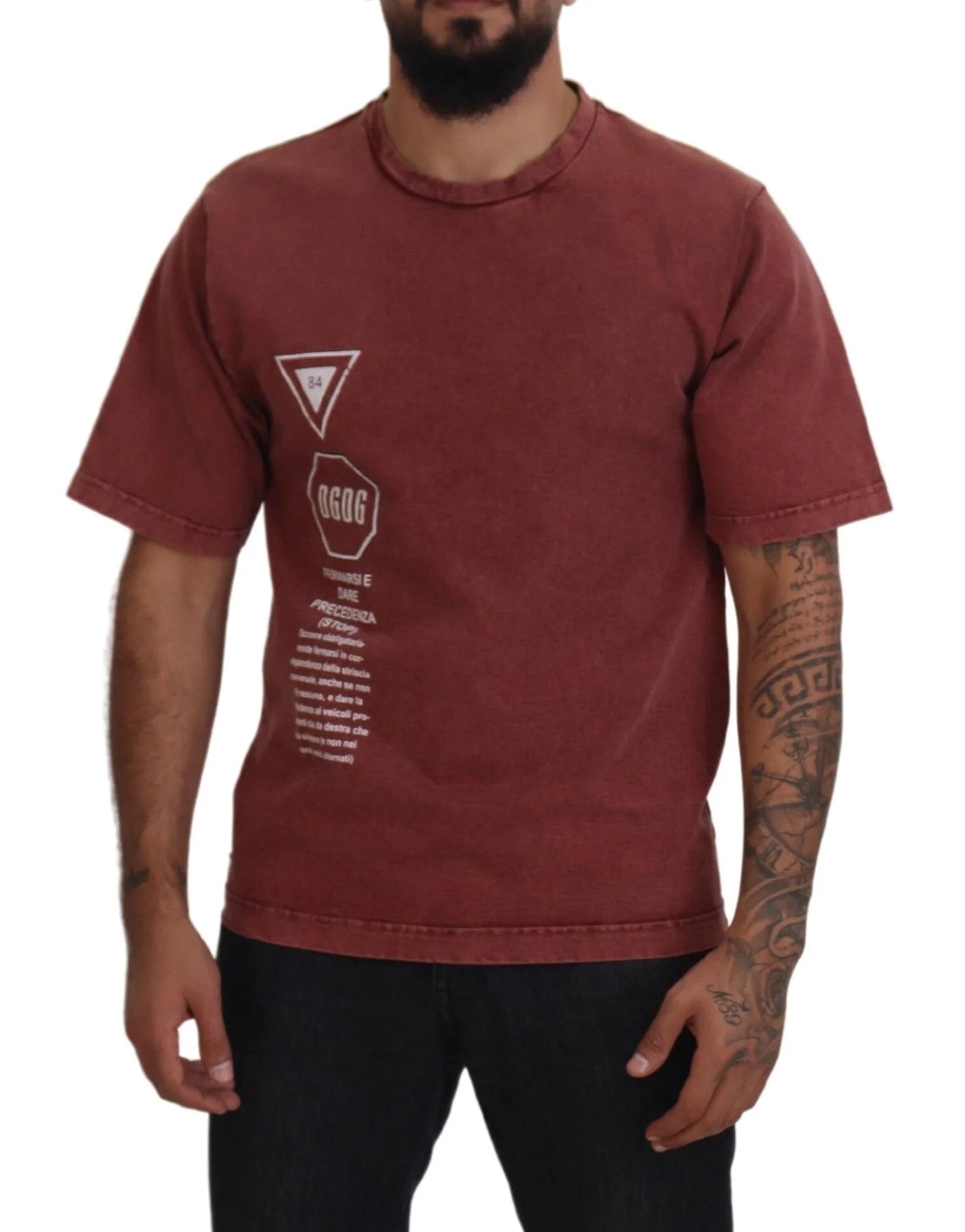 Dolce & Gabbana Maroon Print Round Neck Short Sleeves T-shirt - IT46 | S - T-Shirts