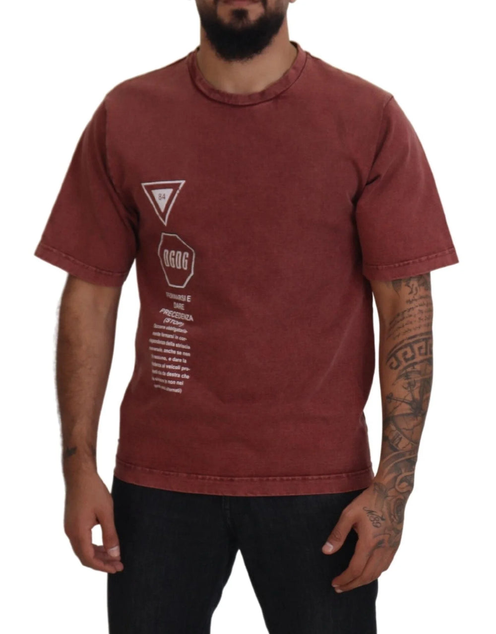 Dolce & Gabbana Maroon Print Round Neck Short Sleeves T-shirt - IT46 | S - T-Shirts