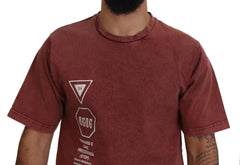Dolce & Gabbana Maroon Print Round Neck Short Sleeves T-shirt - IT46 | S - T-Shirts
