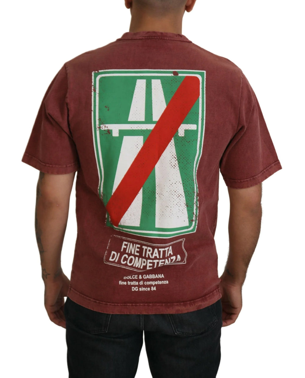 Dolce & Gabbana Maroon Print Round Neck Short Sleeves T-shirt - IT46 | S - T-Shirts