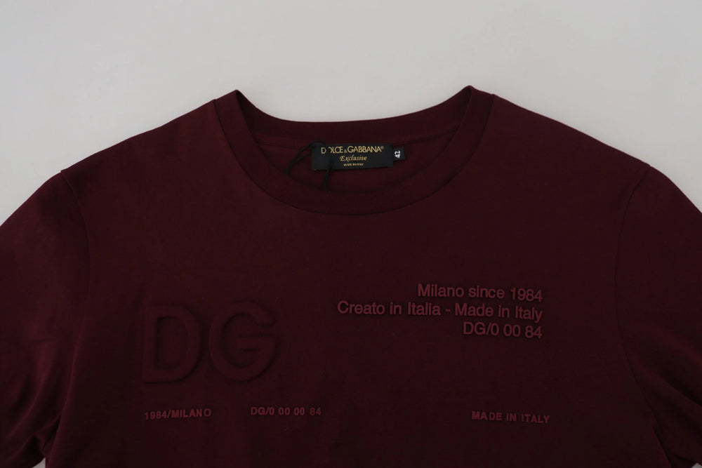 Dolce & Gabbana Maroon Printed Short Sleeves Men T-shirt - IT42 | XL - T-Shirts