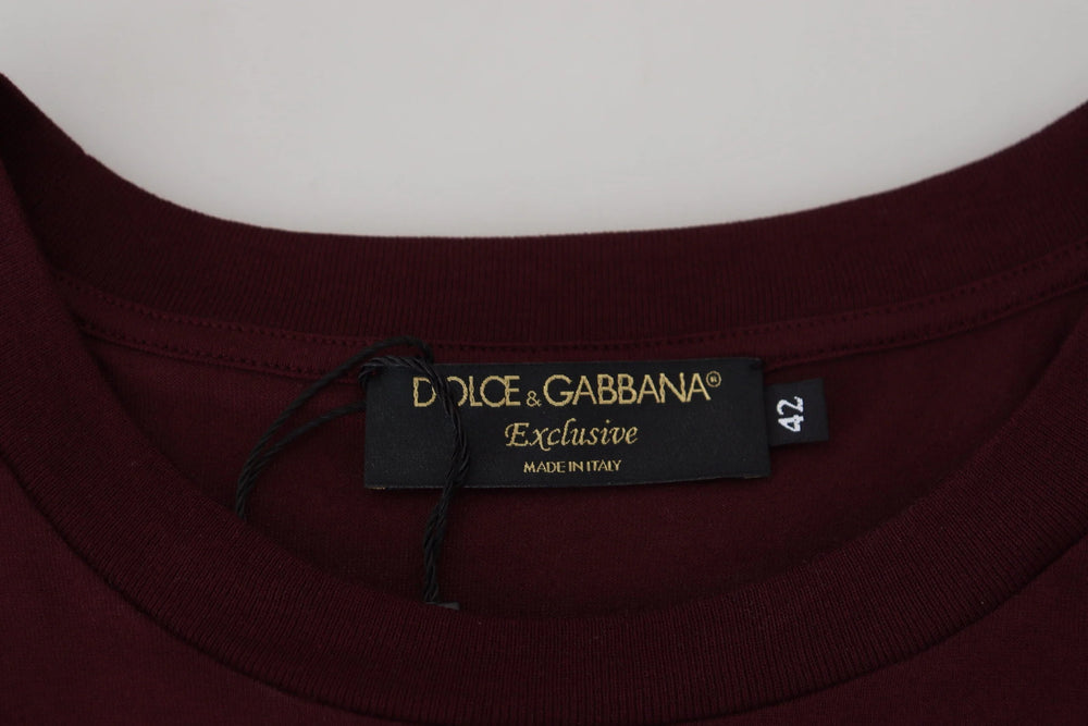 Dolce & Gabbana Maroon Printed Short Sleeves Men T-shirt - IT42 | XL - T-Shirts