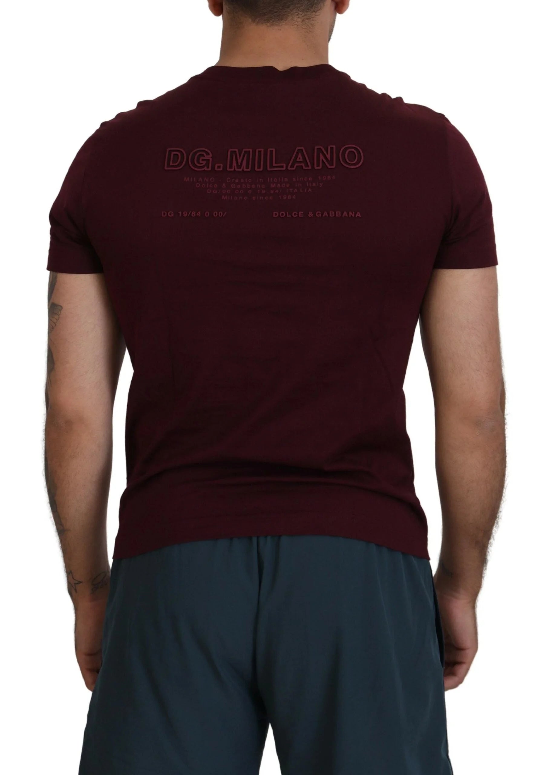 Dolce & Gabbana Maroon Printed Short Sleeves Men T-shirt - IT42 | XL - T-Shirts