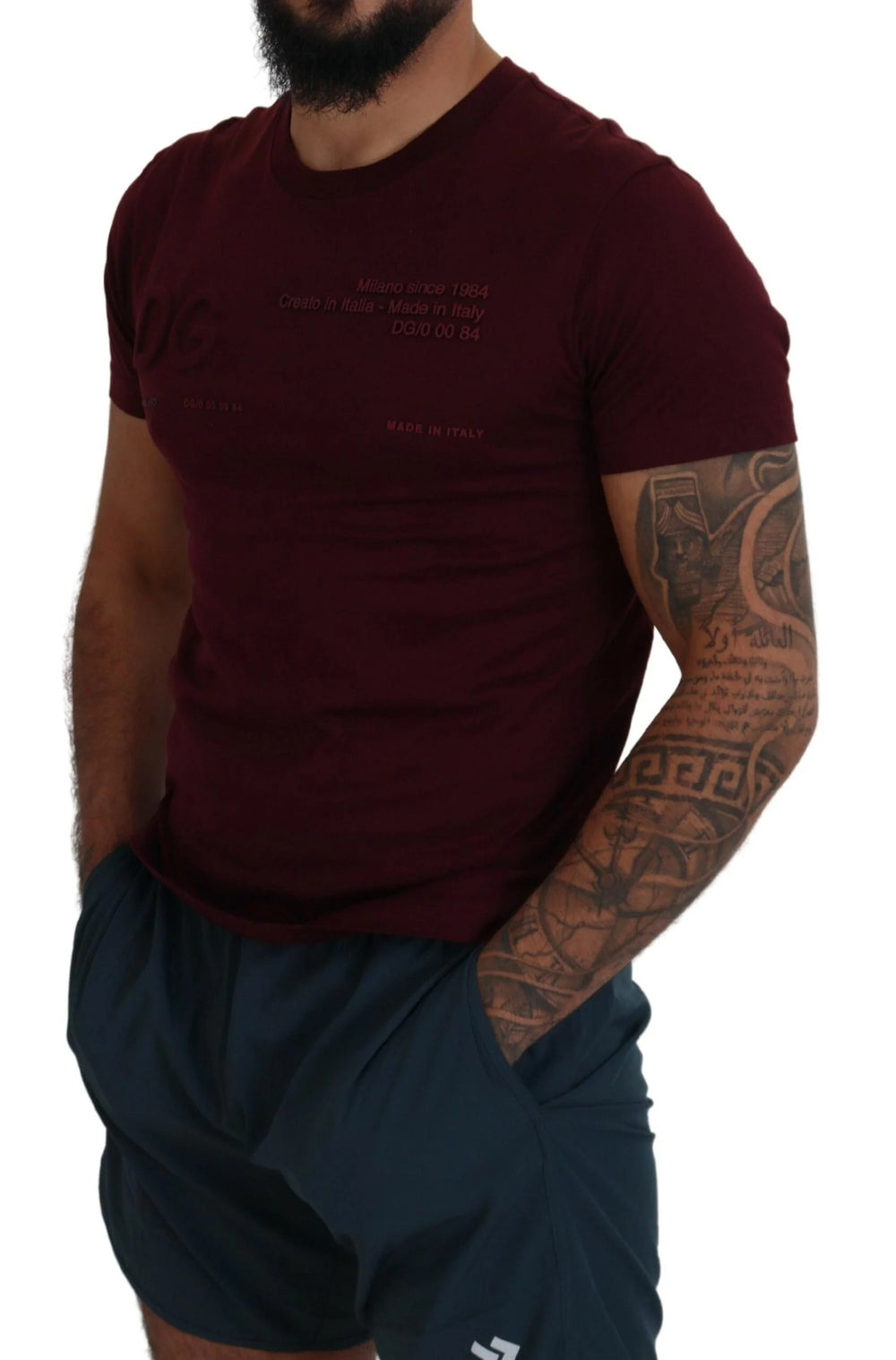 Dolce & Gabbana Maroon Printed Short Sleeves Men T-shirt - IT42 | XL - T-Shirts