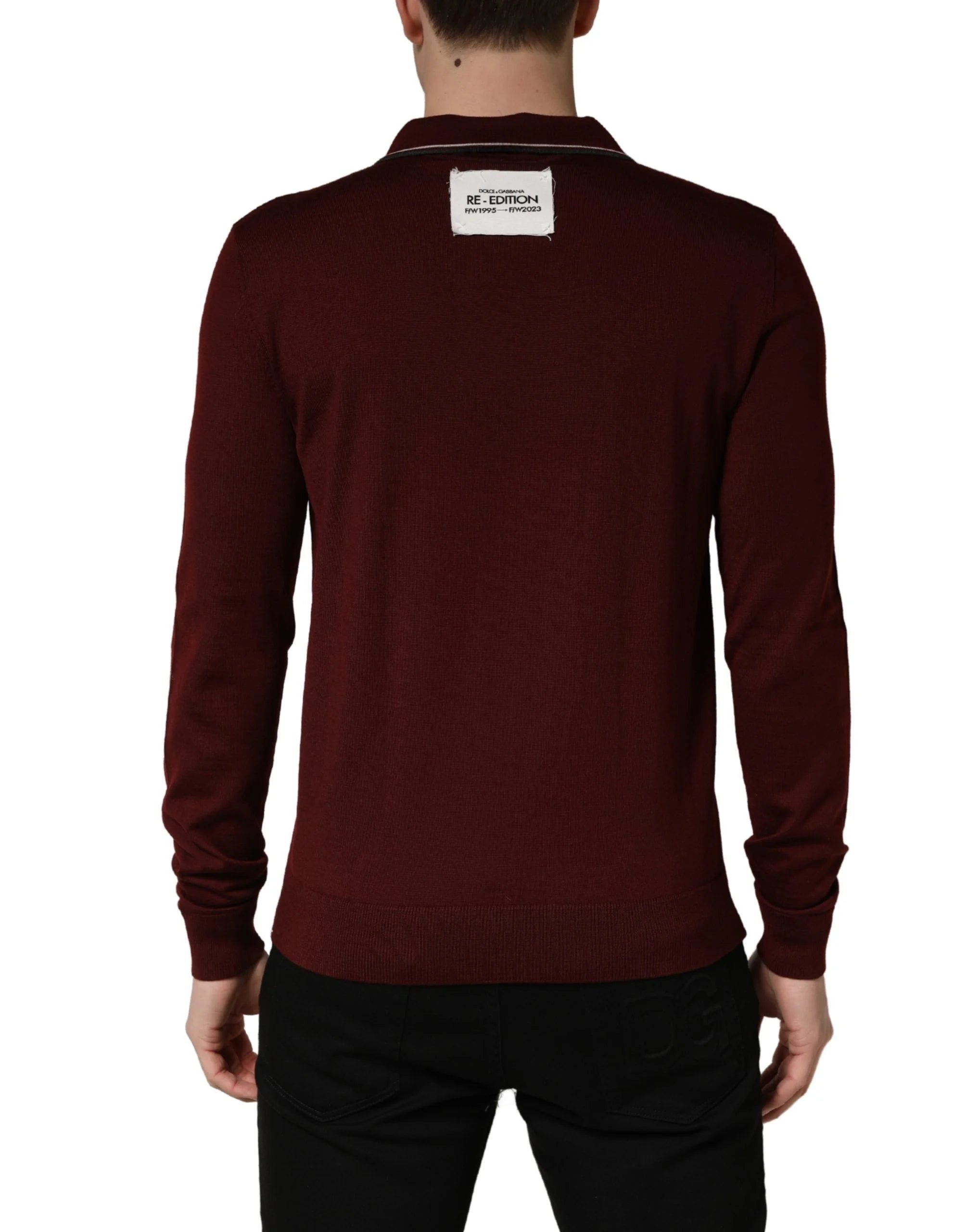 Dolce & Gabbana Weinrot Re-Edition Woll-Langarm-T-Shirt – IT50 | L