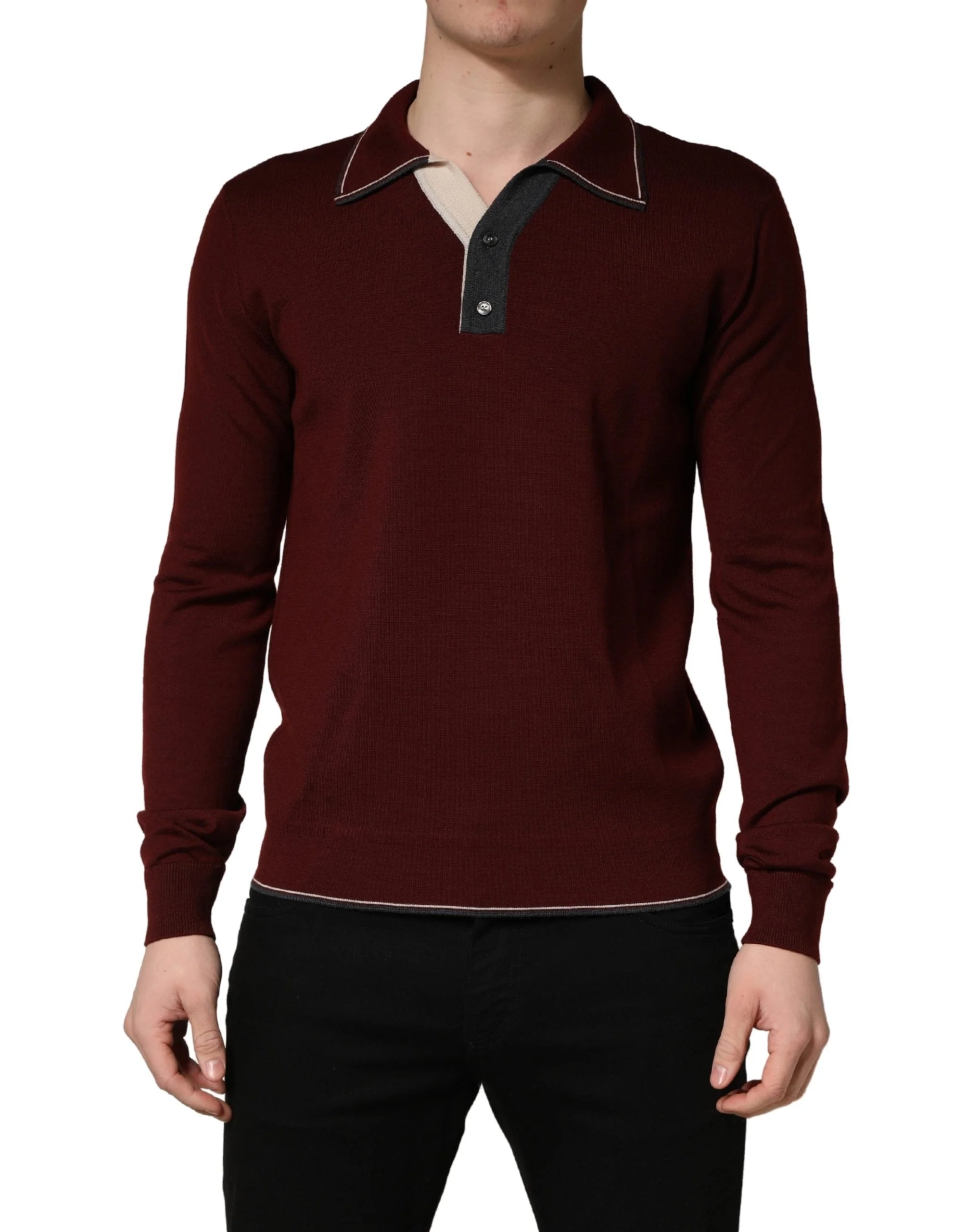 Dolce & Gabbana Weinrot Re-Edition Woll-Langarm-T-Shirt – IT50 | L