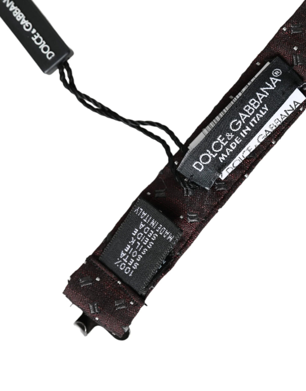 Dolce & Gabbana Maroon Silk Patterned Adjustable Neck Papillon Bow Tie - Neckties