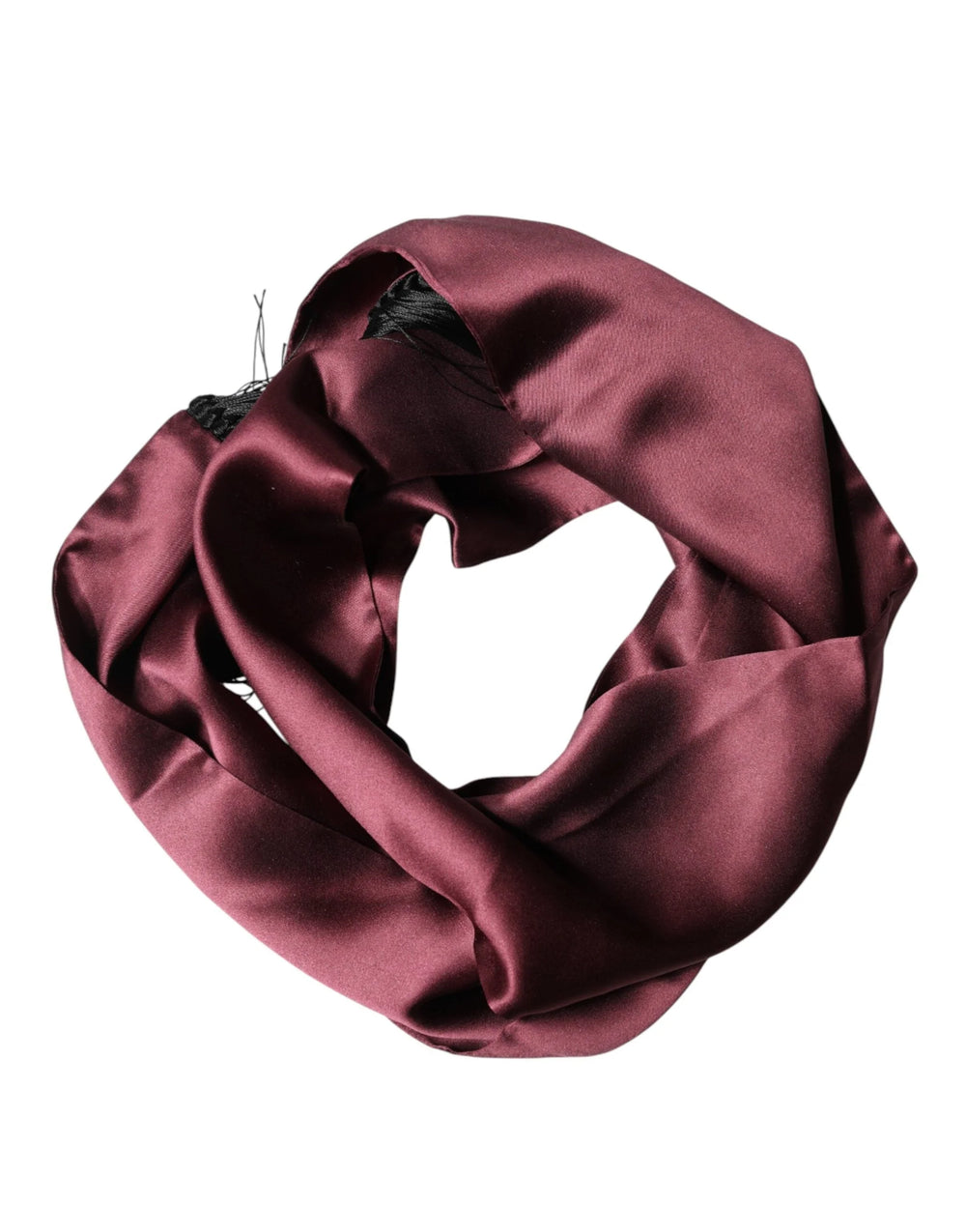 Dolce & Gabbana Maroon Silk Satin Fringes Neck Foulard Scarf
