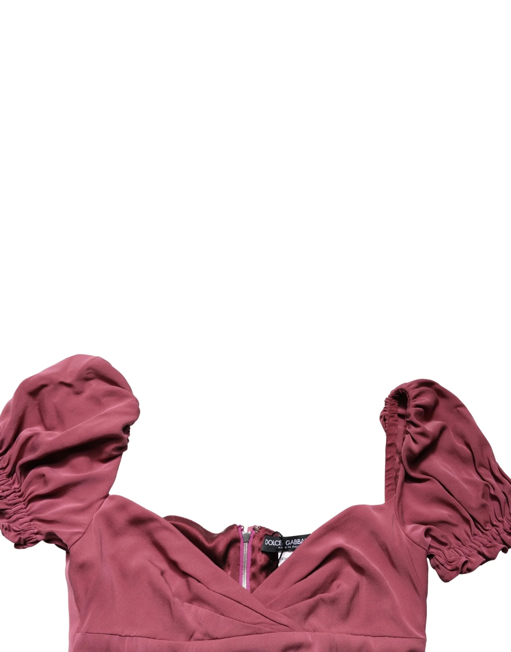 Dolce & Gabbana Purppuranpunainen Silkkimekko Sydänkauluksella ja Muotoillulla Midipituudella - IT40|S