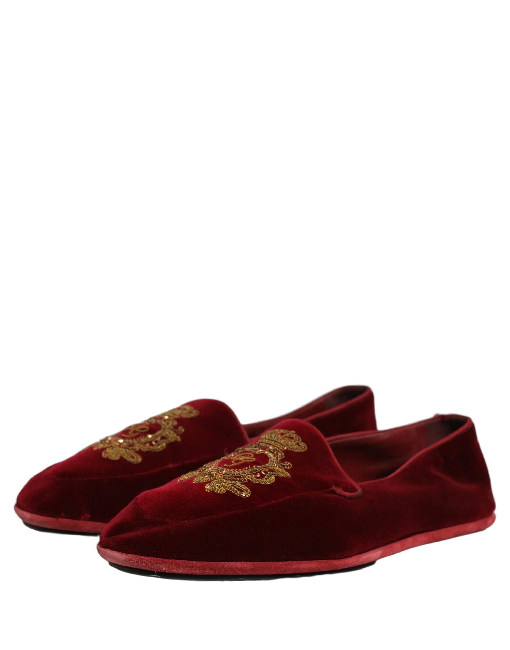 Dolce & Gabbana Μόκασιν από Βελούδο Καρμίνι με Κεντημένο Στέμμα - EU44/US11