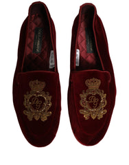 Dolce & Gabbana Μόκασιν από Βελούδο Καρμίνι με Κεντημένο Στέμμα - EU44/US11