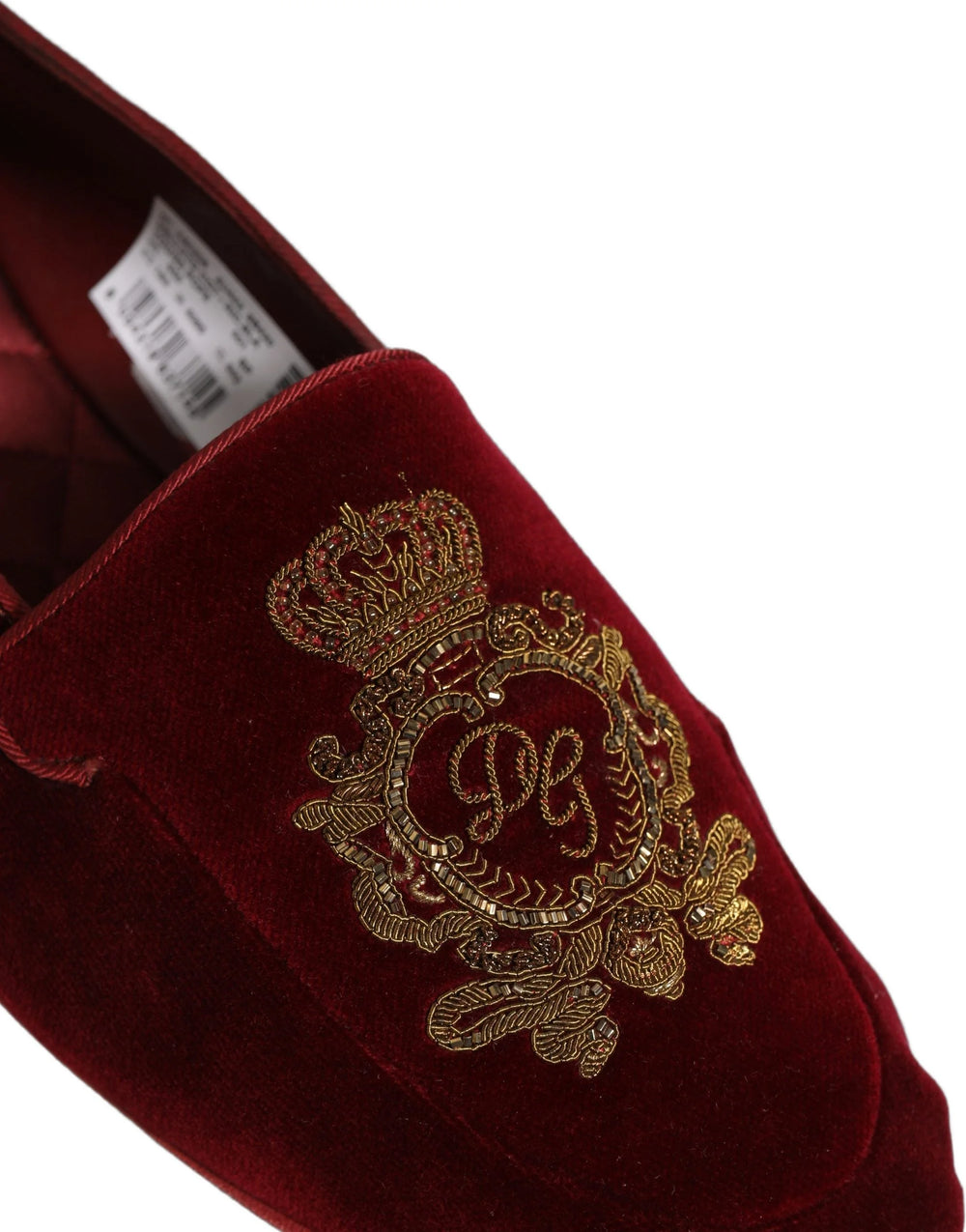 Dolce & Gabbana Maroon Velvet Crown Embroidery Loafers Shoes - EU44/US11
