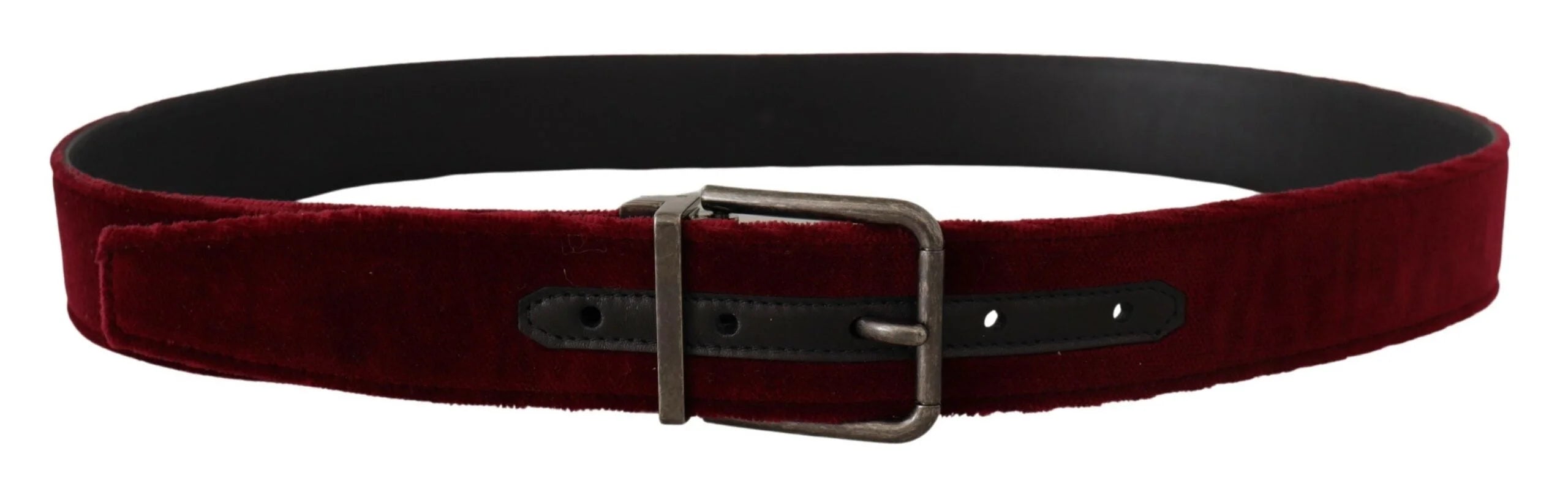 Dolce & Gabbana Maroon Velvet Leather Wide Vintage Metal Buckle Belt - 90 cm / 36 Inches - Belts