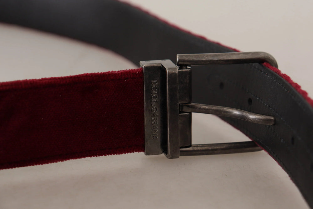 Dolce & Gabbana Maroon Velvet Leather Wide Vintage Metal Buckle Belt - 90 cm / 36 Inches - Belts