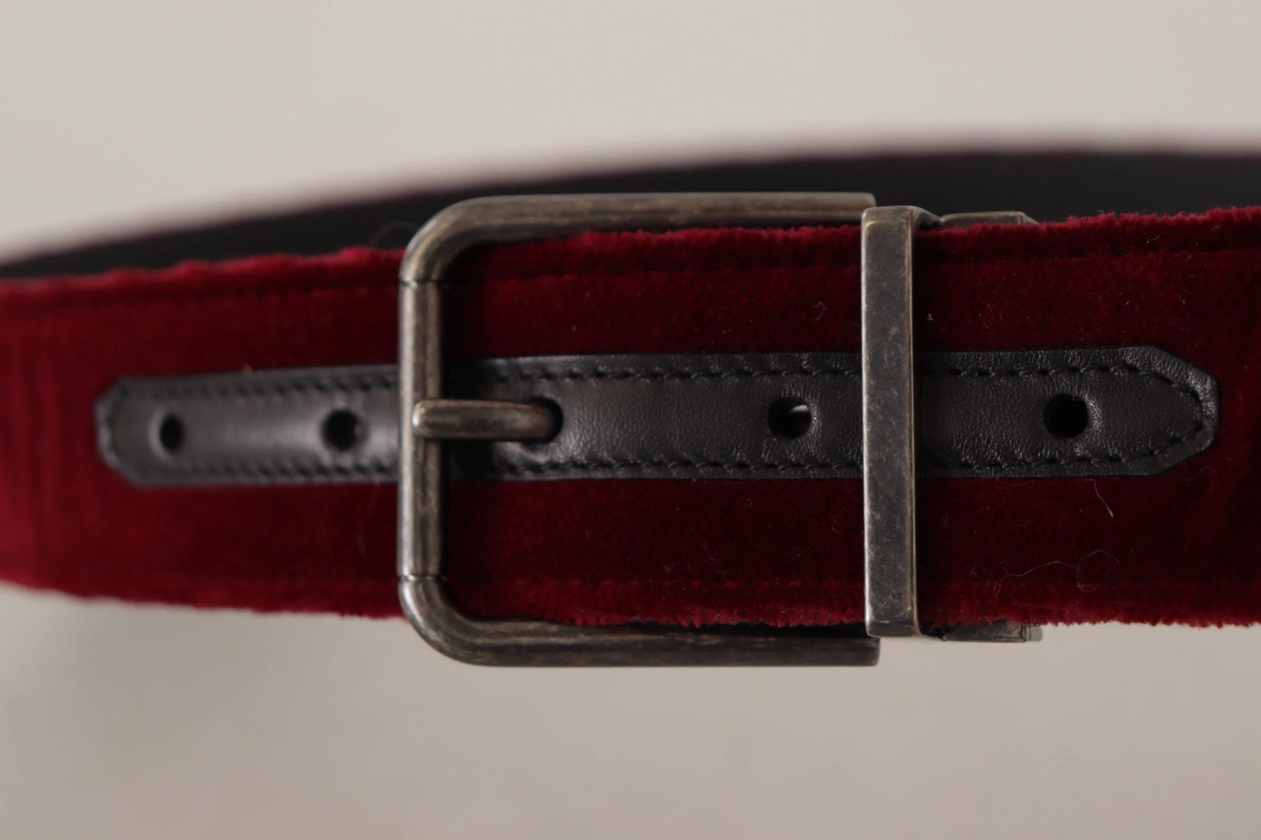 Dolce & Gabbana Maroon Velvet Leather Wide Vintage Metal Buckle Belt - 90 cm / 36 Inches - Belts